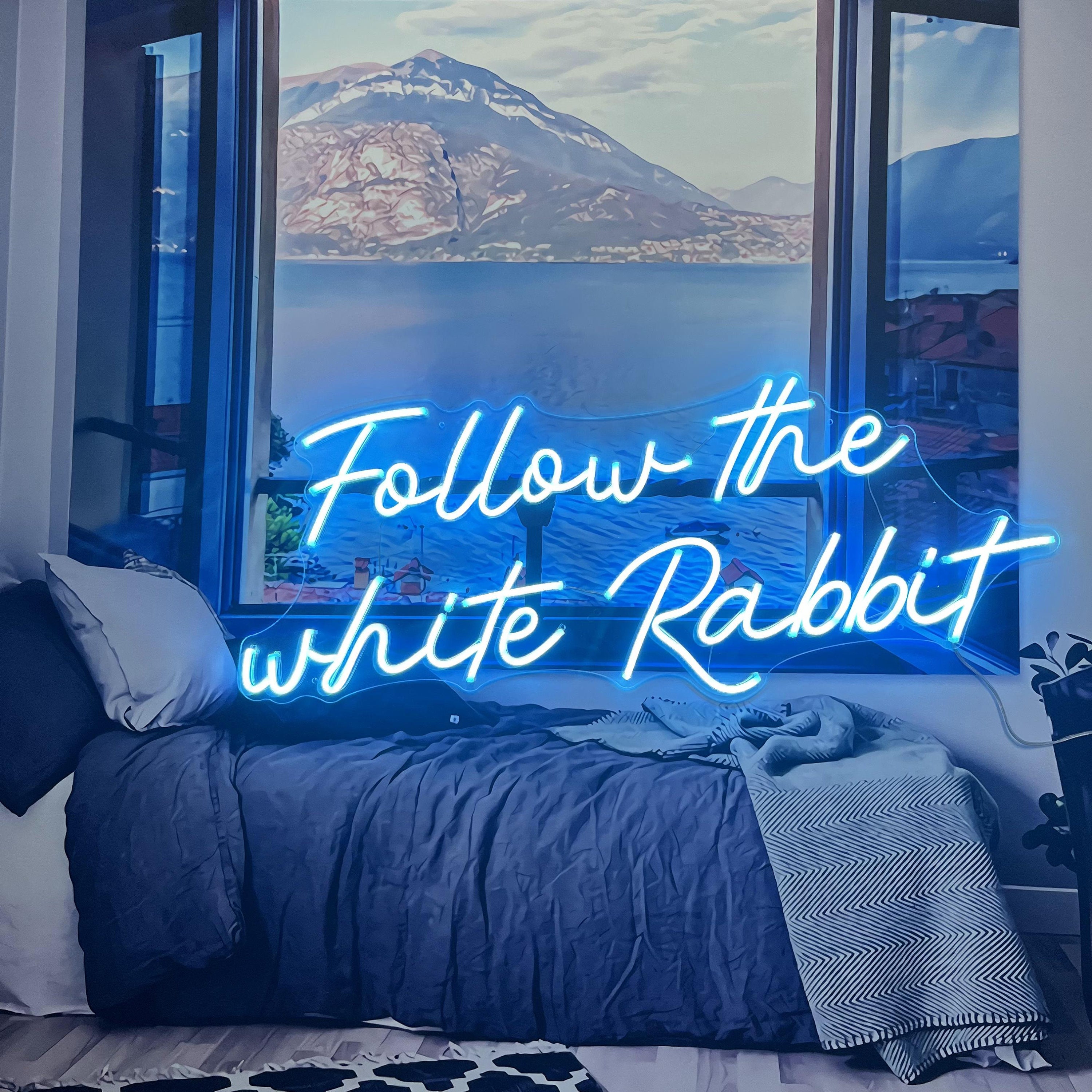 Follow the White Rabbit Neon Sign Custom Name Logo Led Light Home Decor Banner For Room Party Pub Birthday Gift Wed Decoration Acrylic Lamp