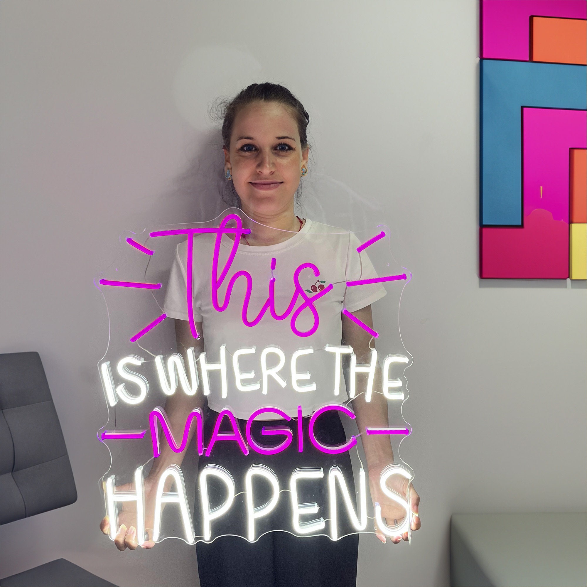 Neon Sign This is where the Magic Happens | Neon Sign Custom | Custom Neon Light | Neon Sign Art | Neon Sign Wall Decor | Neon Sign Bar