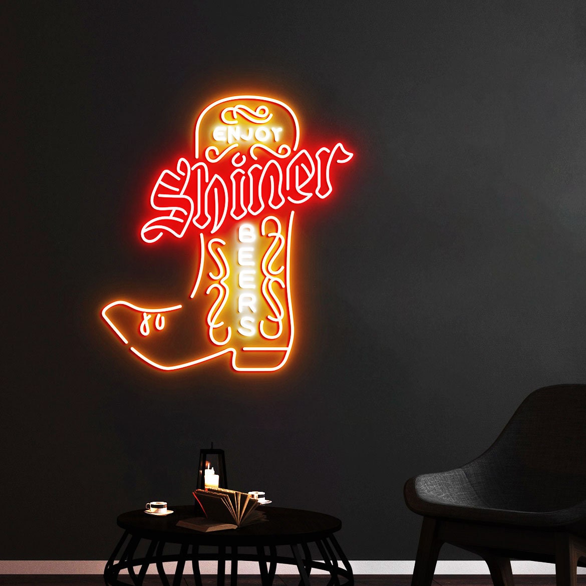 Shiner Neon Light, Neon Sign Light Decor, Boot Neon Sign, Bedroom Neon Lights, Home Neon Lights, Bar Wall Decoration