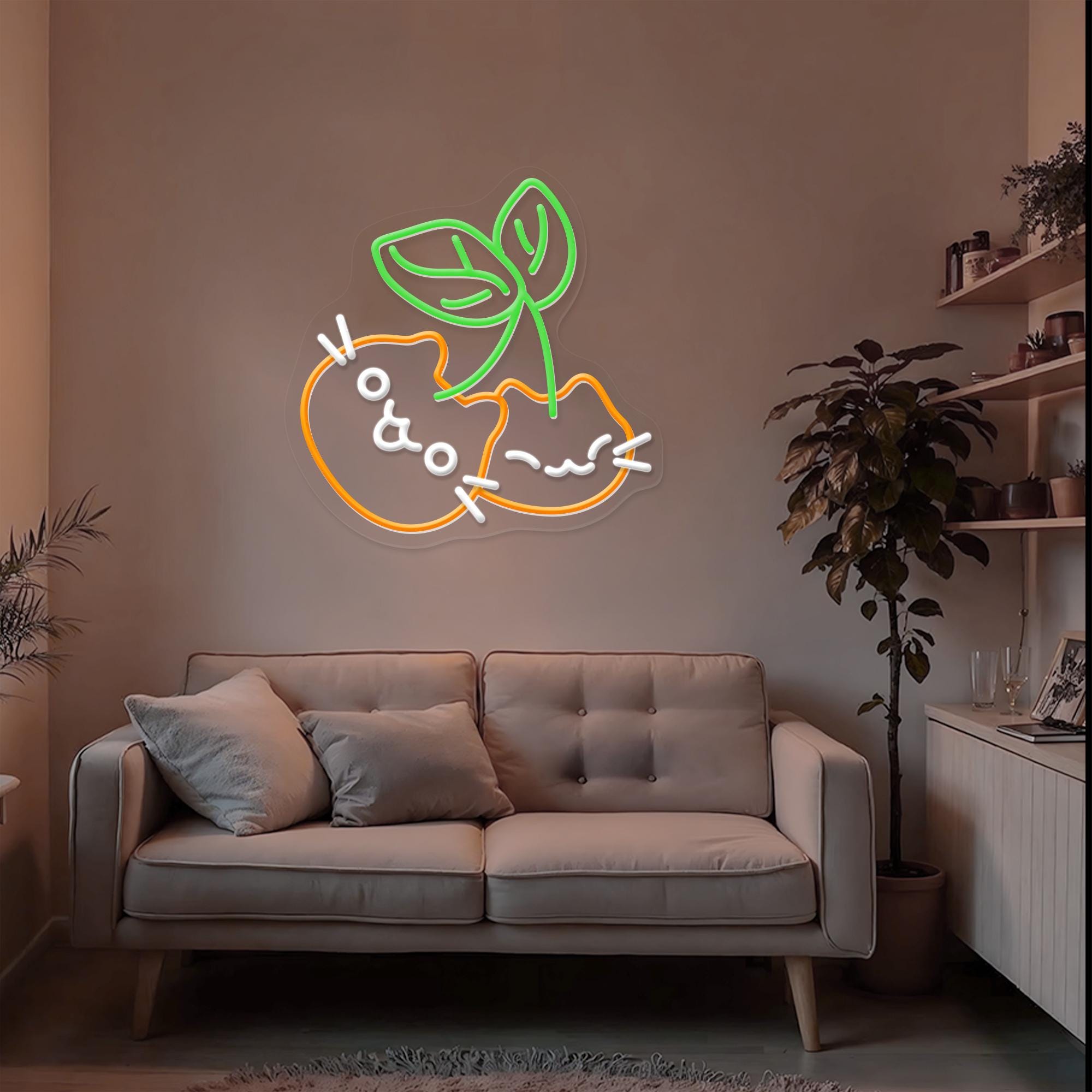 Cute Cherry Cat LED Neon Sign Kawaii Aesthetic Wall Light Cute Anime Room Decor Cat Lover Gift Gaming Setup LED Art Cozy Bedroom Neon Sign