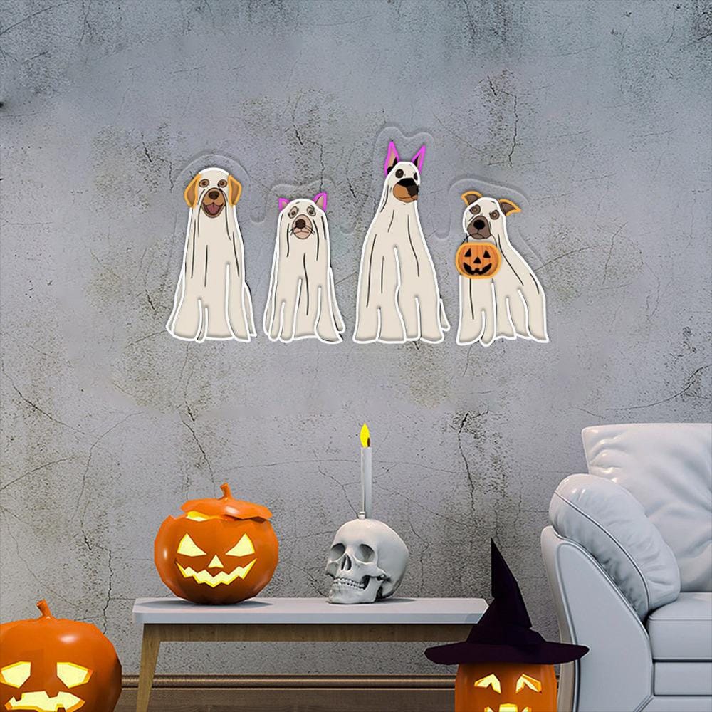 Halloween Neon Sign, Halloween Neon Led, Ghost Neon Sign, Halloween Dog Neon Sign, Ghost Dog Neon, 2024 Happy Halloween, Retro Spooky Season