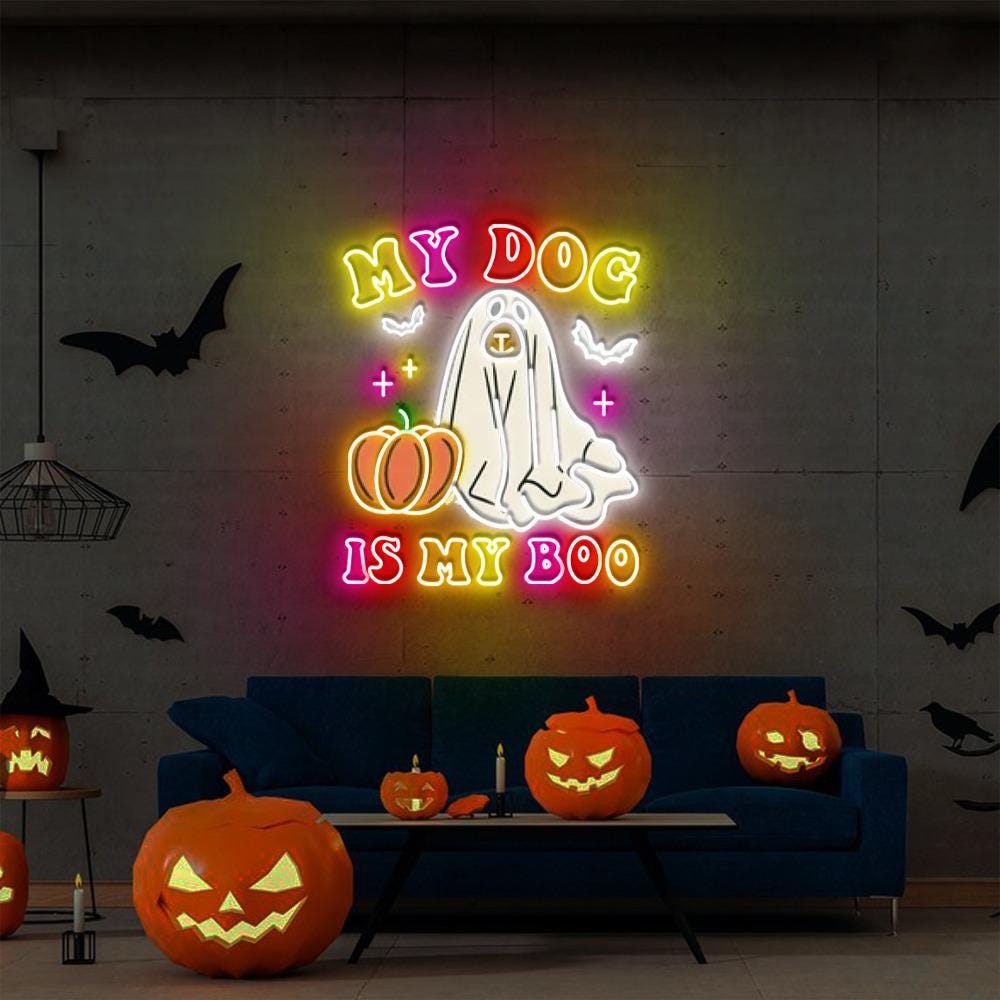 My Dog Is My Boo Neon Sign, Dog Mom Neon, Dog Lover Neon, Halloween Dog Neon, Halloween, Animal Lover Neon, Momster, Funny Halloween Neon.