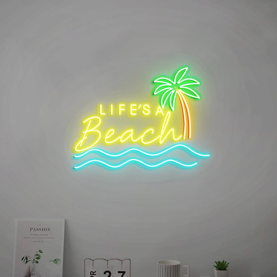Life is A Beach Neon Light Sign, Beach House Wall Sign, Palm Tree Wall Wave for Beach Home Wall, Beach Theme Decor, Beach Signs for New Home