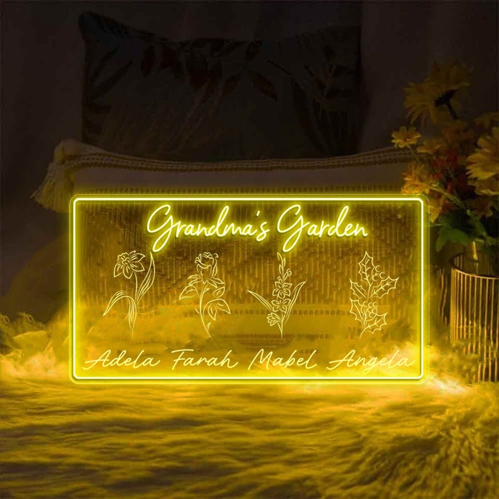 Personalized First Mom Now Grandma Neon Sign, Custom Grandma's Garden Birth Month Flower Neon Sign, Mothers Day Gift for Grandma NaNa Gift