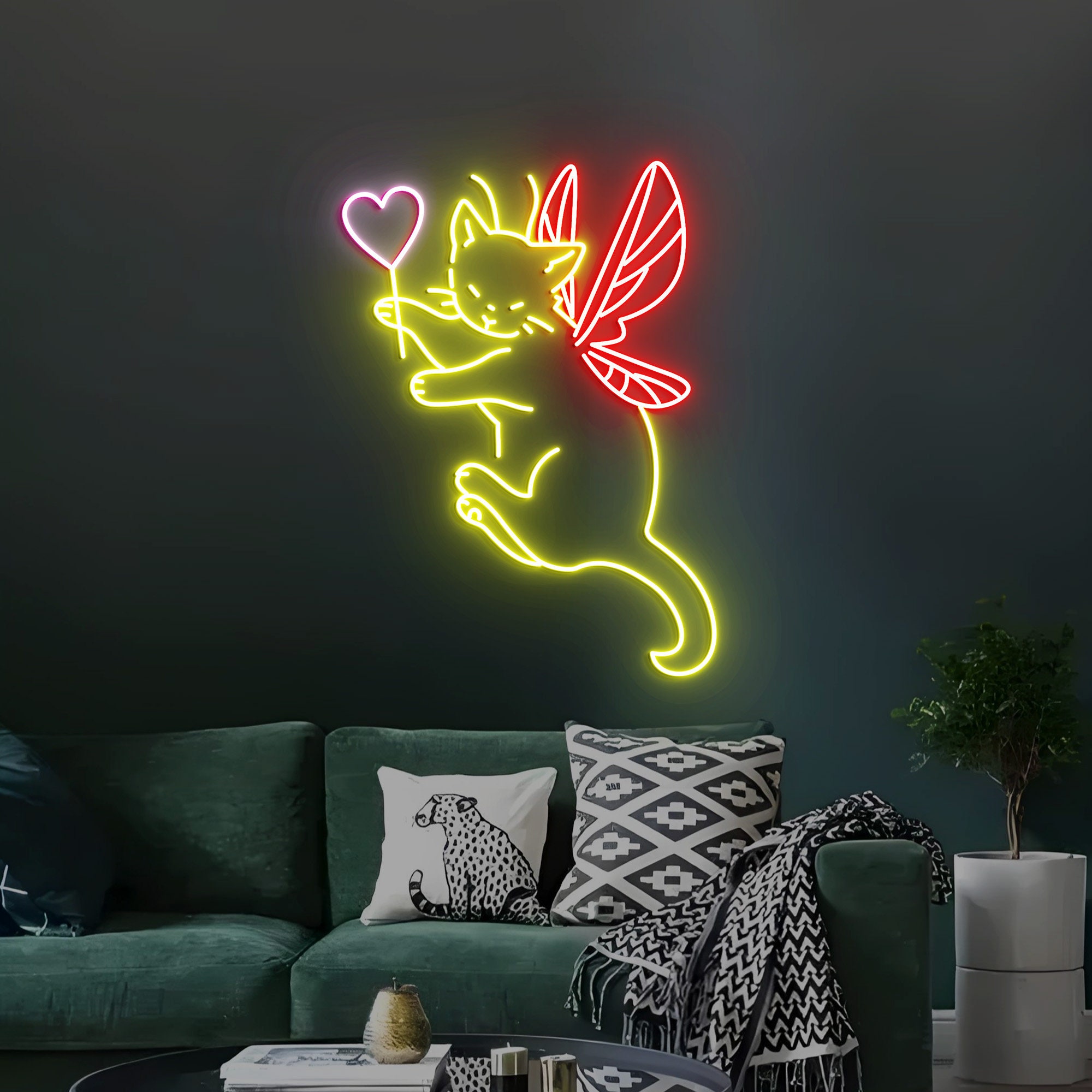 Fairy Cat Neon Light, Fairy Cat Neon Sign Light Decor, Cat With Wings Neon Sign, Cat Lover Gifts, Fairy Cat Wall Art Decoration