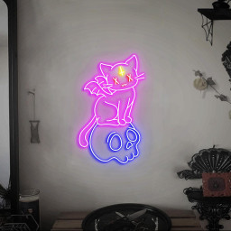 Pastel Goth Cat Neon Light, Kawaii Pastel Goth Cat Led Neon Sign, Cat on the Skull, Cute Pastel Cat for Girl, Pastel Anime Neon Sign Light
