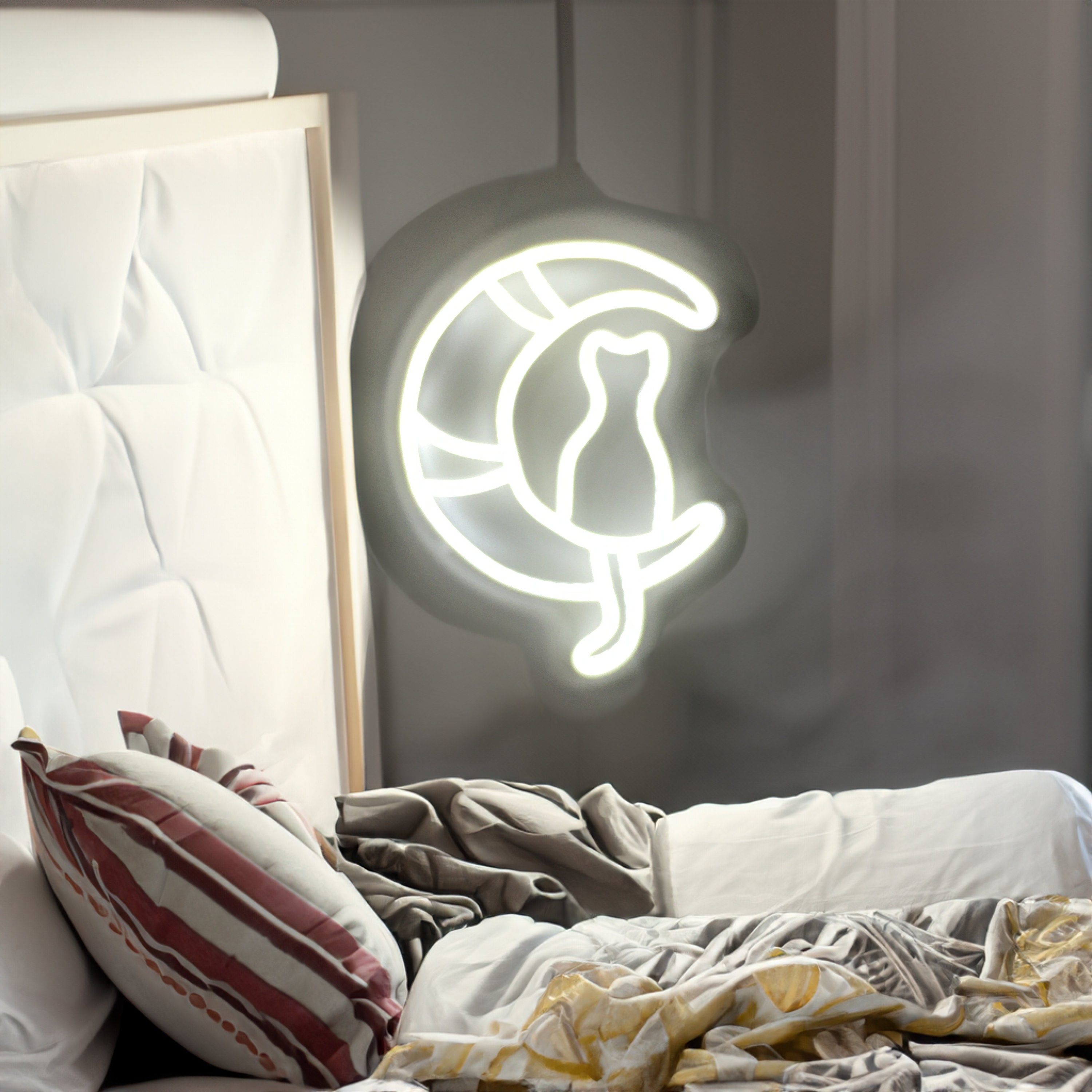Kitten Dallas Neon Light Sign for Wall Room Decoration Personalized Gift Kids Cat on the moon Wall Decor Aesthetic Room Decor