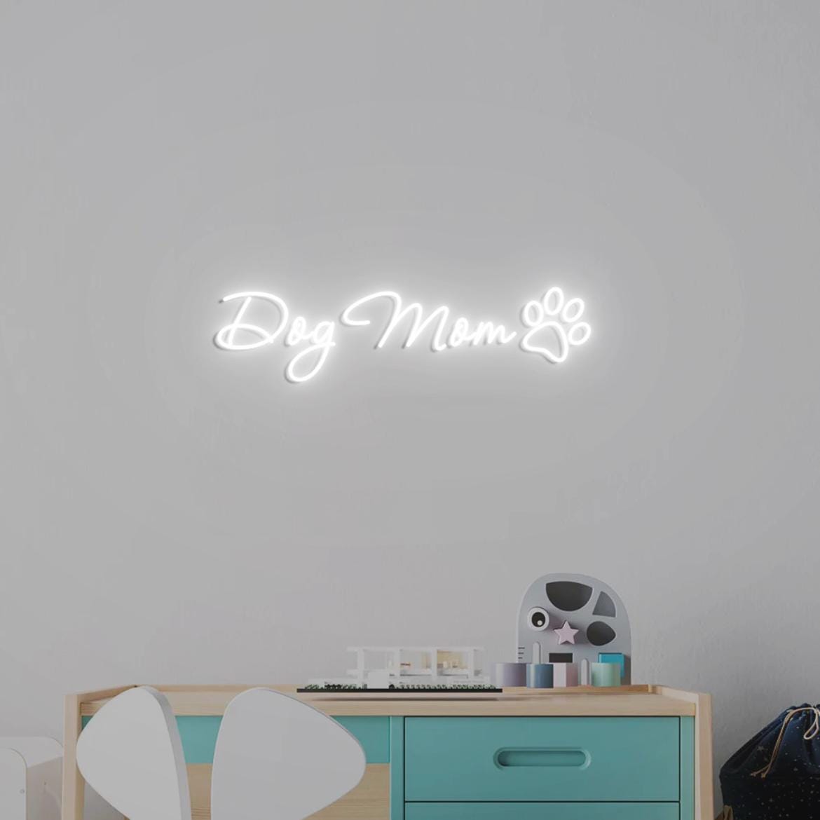 Dog Mom Sign, Custom Neon Sign Pet Name with Paw, Paw Decor for Wall Home, Personalized Neon Sign for Pet Lover, Dog Mom Gifts