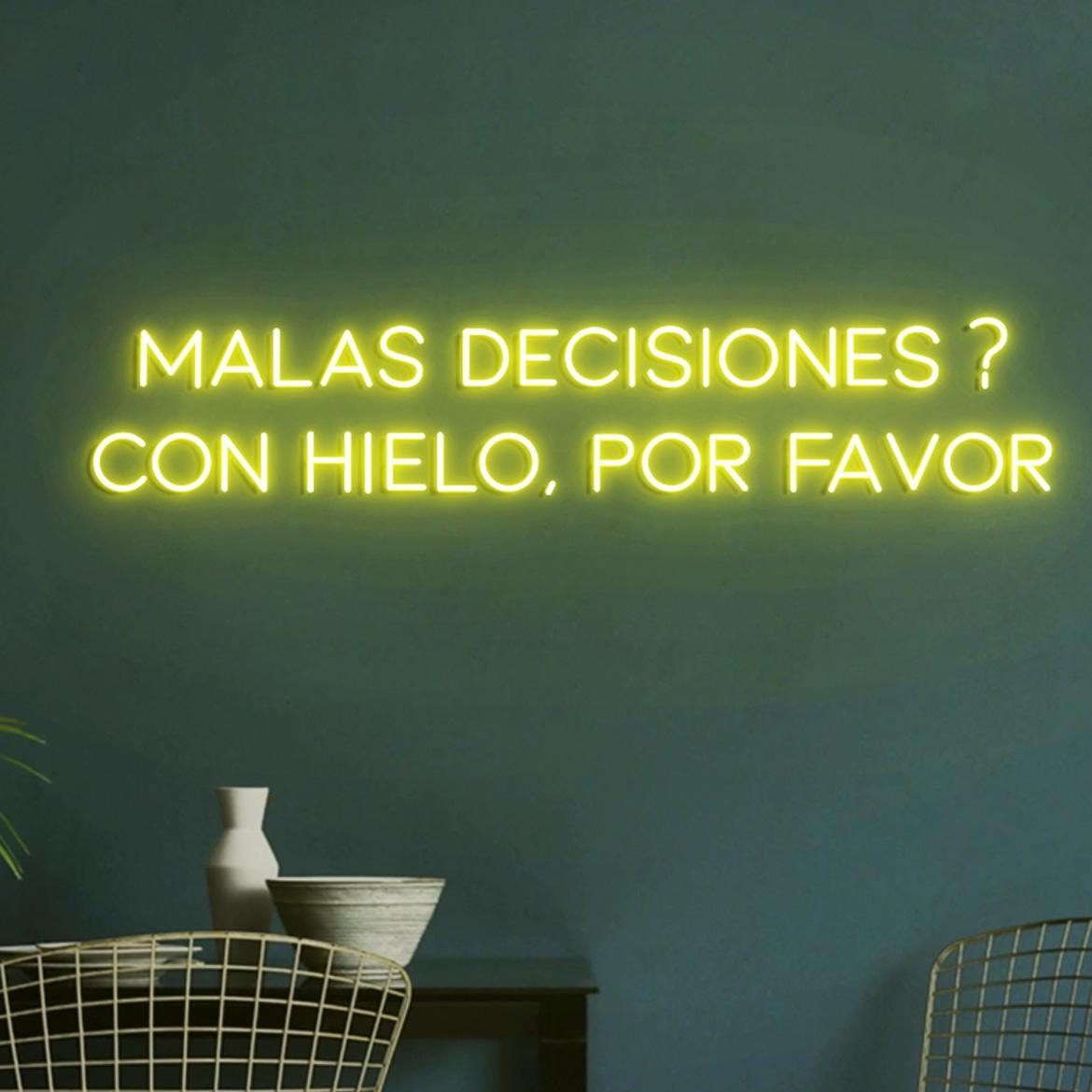 Custom Neon Sign Malas Decisiones Con Hielo Por Favor, Spanish Bar Decor, Decor Bar Spanish Style, Neon Light in the Bar