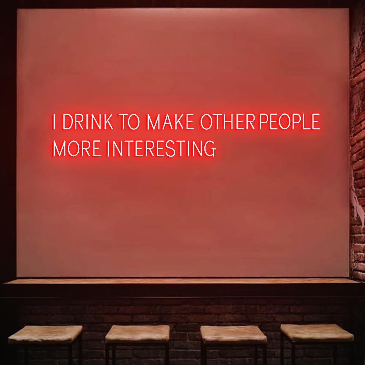 I Drink To Make Other People More Interesting Neon Light Sign, Hemingway Quote Neon Light for Bar, Plug Powered Neon Signs for Bar