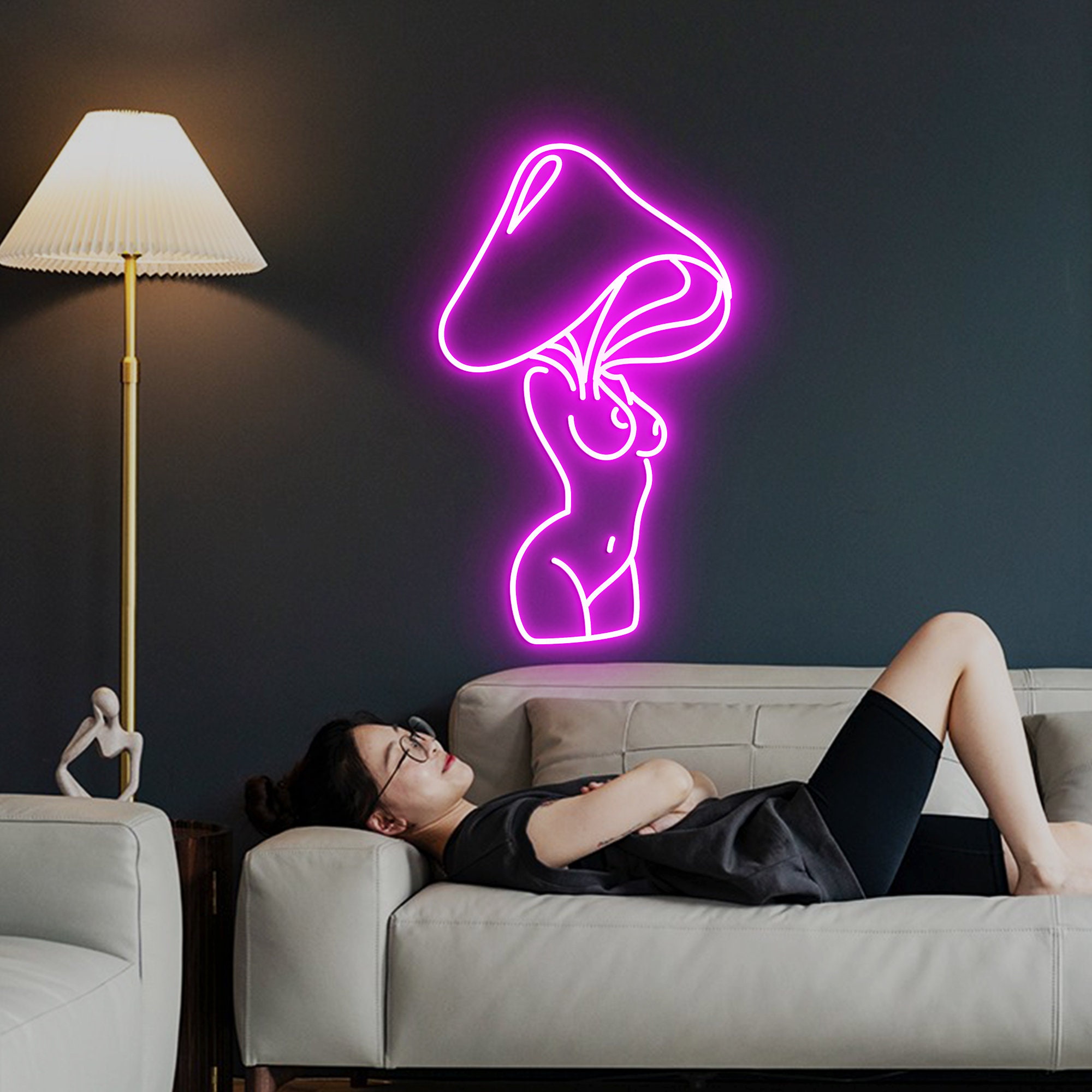 Mushroom Lady Led Neon Sign, Lady LED Lights, Bar Neon Sign for Man Cave Decor, Bedroom Wall Decor Party Art Decoration Gift for Her