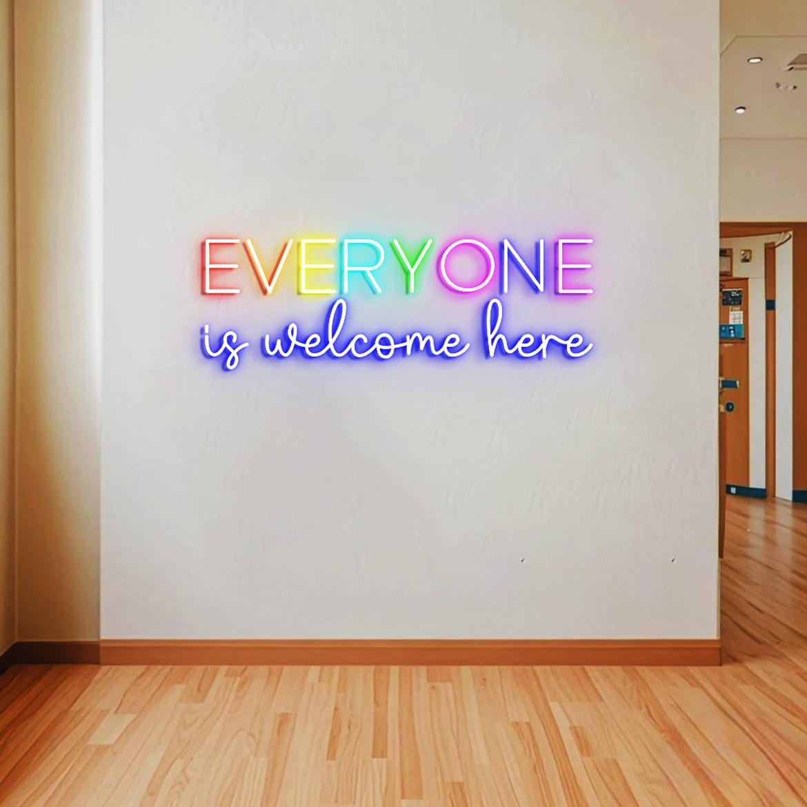 Everyone is Welcome Here Neon Sign, Large Sign for Classroom Wall Decoration, Classroom Greenery Wall Light, Physical Therapy Office Sign