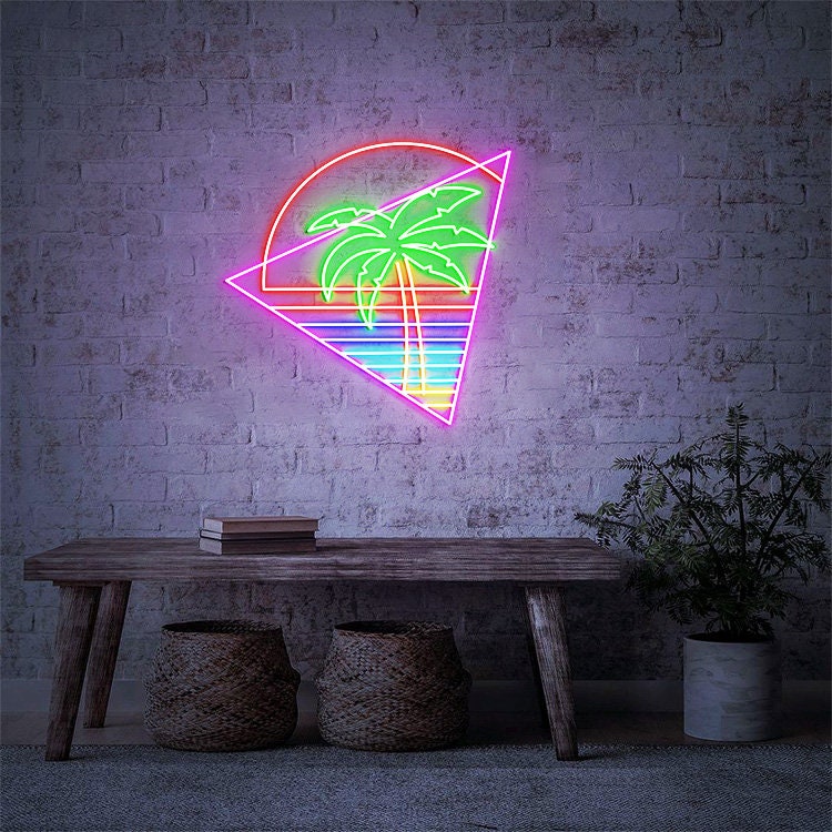 Vapor wave Palm Trees Sign, Custom Palm Trees Sign, Sunset Beach Decor, Palm Trees Room Wall Art, Retro 80s Art, 80s Theme Decor
