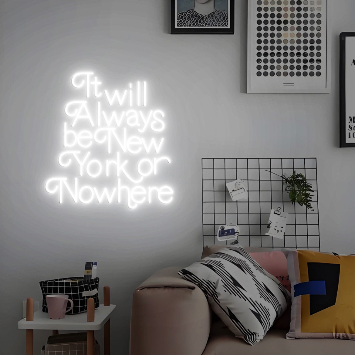It will always be New York or Nowhere Neon Sign, New York or Nowhere, Trendy New York Wall Decor, New York Apartment Decor
