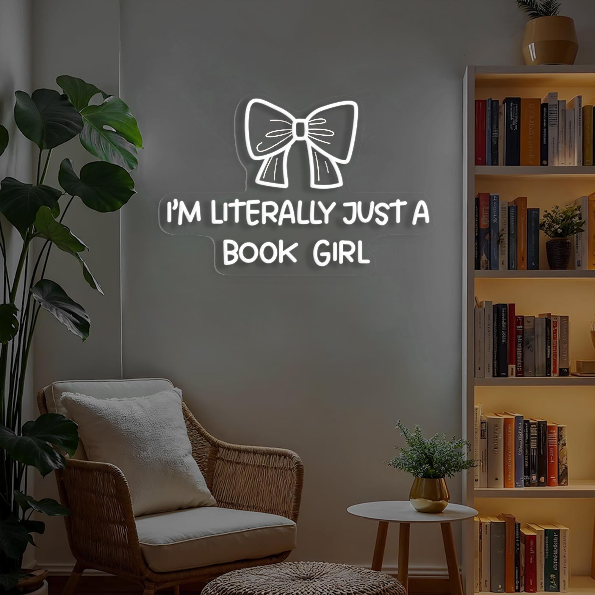 I'm Literally Just A Book Girl Neon Sign Gift Back To School Pink Bows Bedroom Decor Girly Teen Dorm Wall Decor Baby Girl Romantic