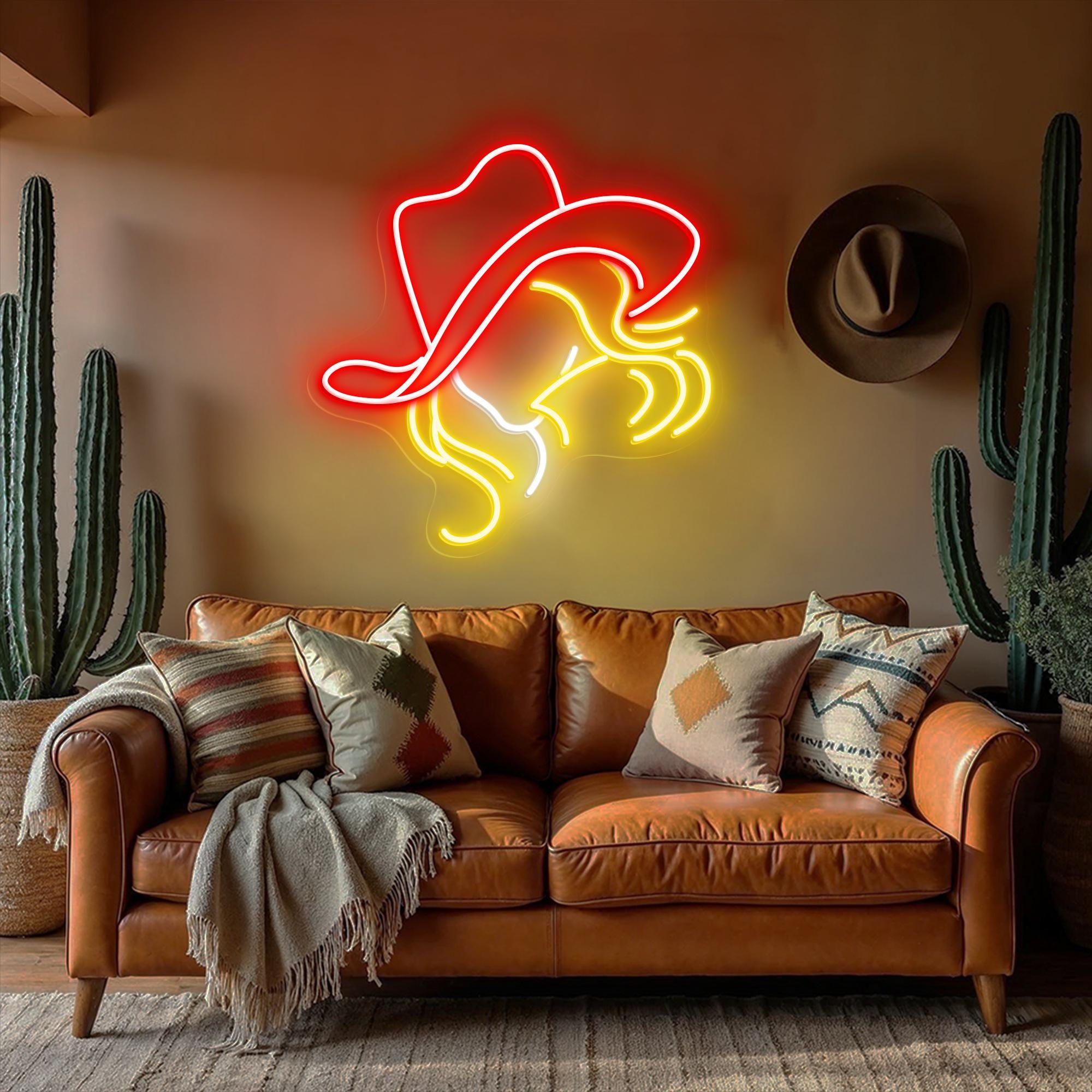 Cowgirl Neon Sign Western Aesthetic LED Light Cowboy Hat Wall Art Country Room Decor Bar Party Sign Personalized Gift for Her Ranch Style