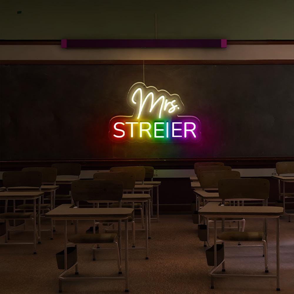 Custom Teacher Door Hanger Rainbow, Teacher Name Sign Door, Personalized Teacher Gift, Custom Teacher Appreciation, Gift Neon Teacher Sign