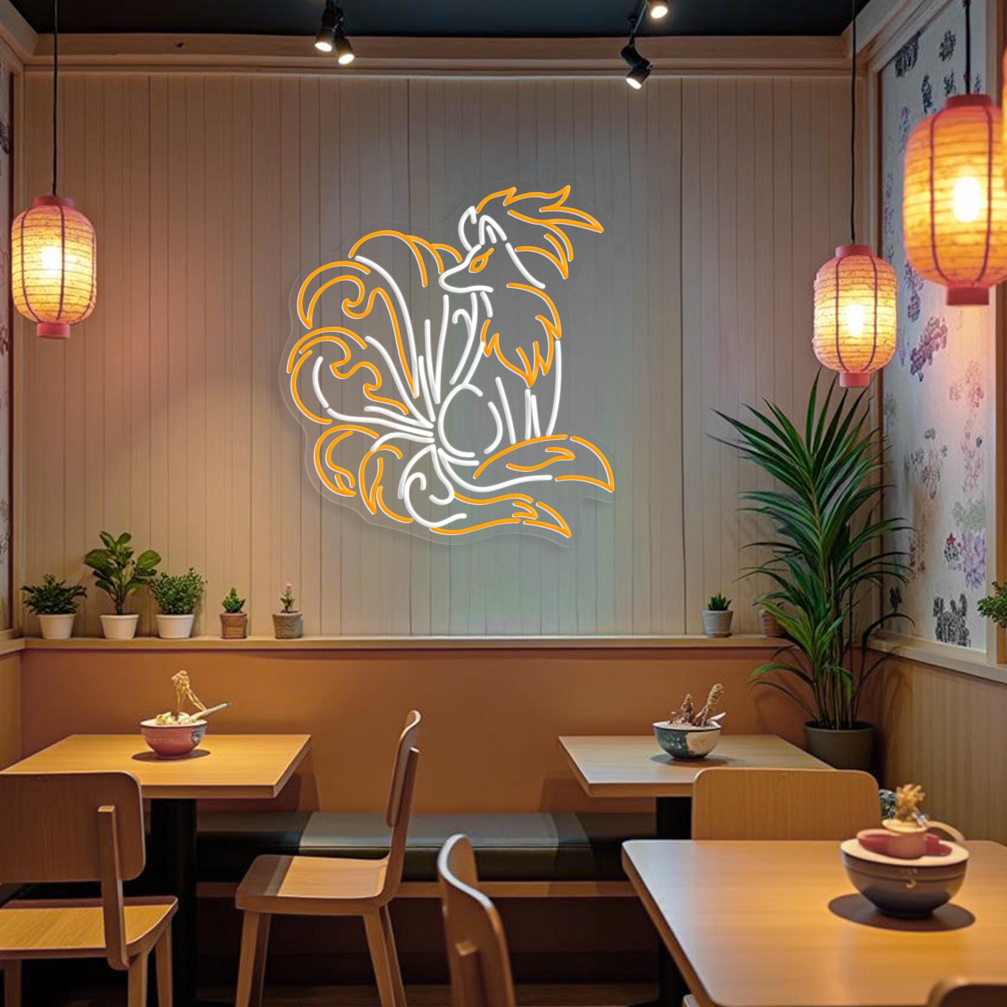 Nine Tailed Fox Anime Neon Sign Kitsune LED Wall Art Anime Gaming Room Decor Cyberpunk LED Light Unique Fantasy Neon Sign Gift for Him