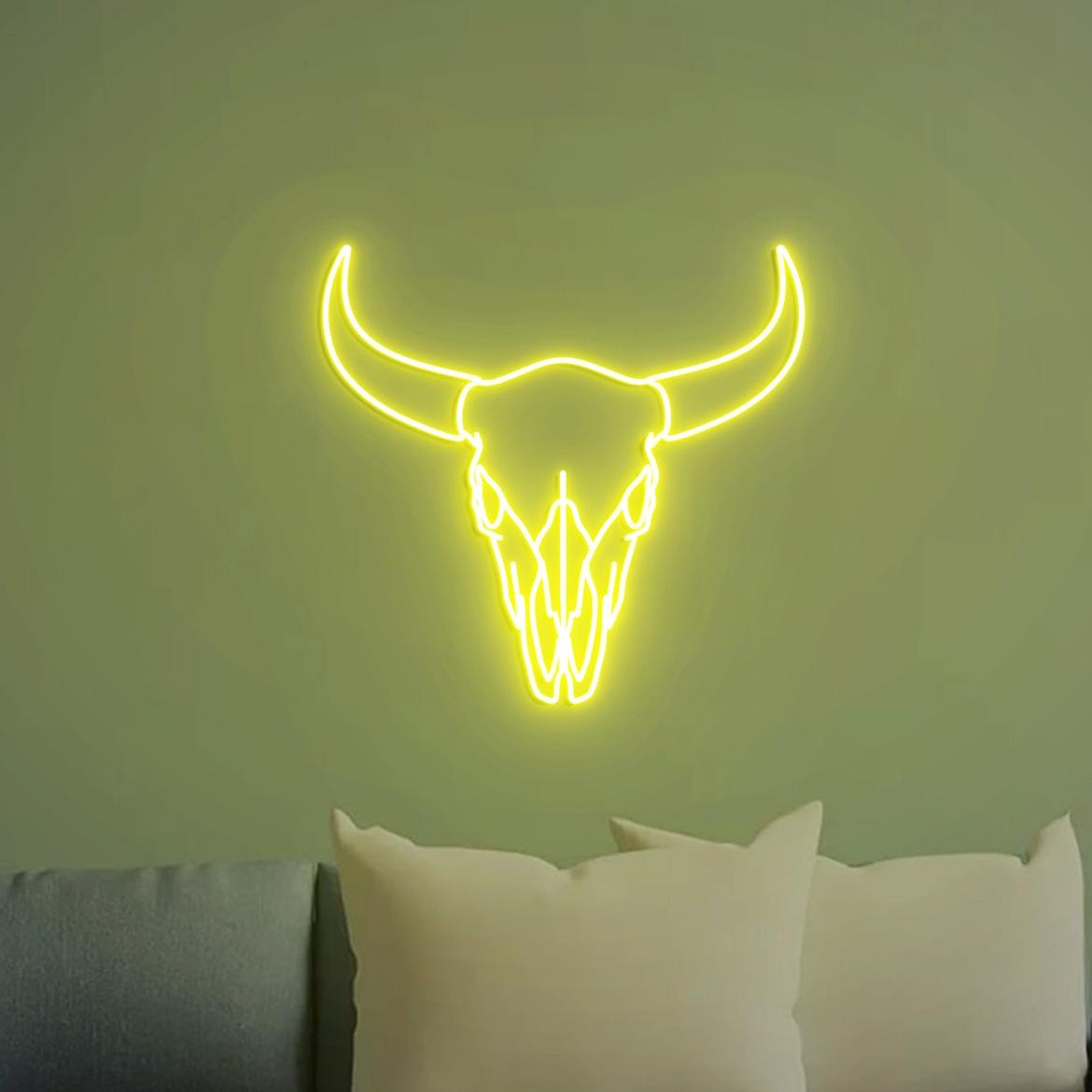 Bull Neon Sign, Bull Skull Head Art, Bull Skull Head Wall Decoration, Bull Skull Home Decor Art, Longhorn Bull Wall Decor Southwest