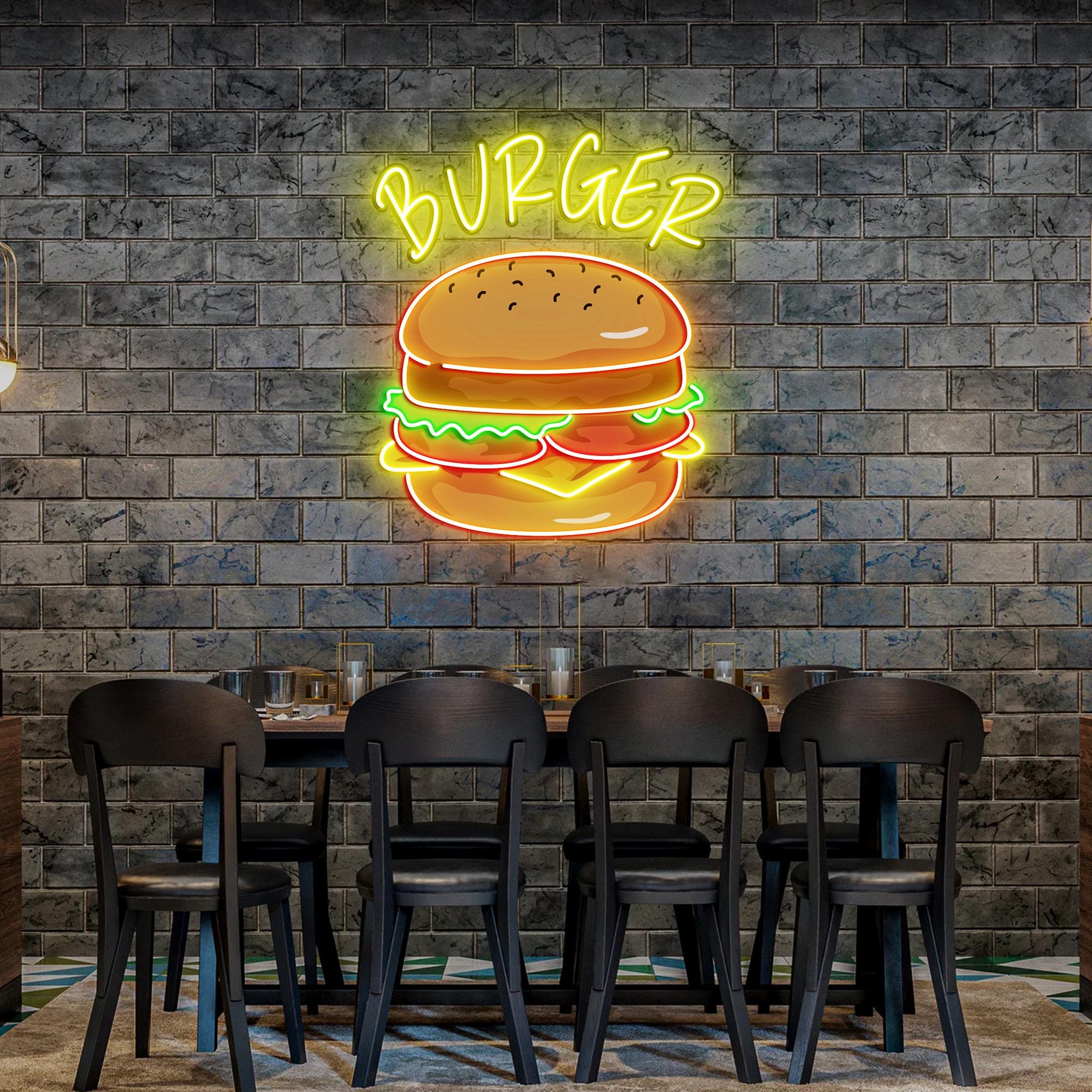 Burger Neon Sign, Burger Diner Restaurant Wall Printed Neon Sign, Burger Art gift for Who loves burgers , Burger Signs