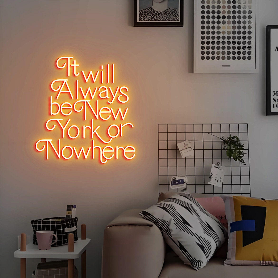 It will always be New York or Nowhere Neon Sign, New York or Nowhere, Trendy New York Wall Decor, New York Apartment Decor