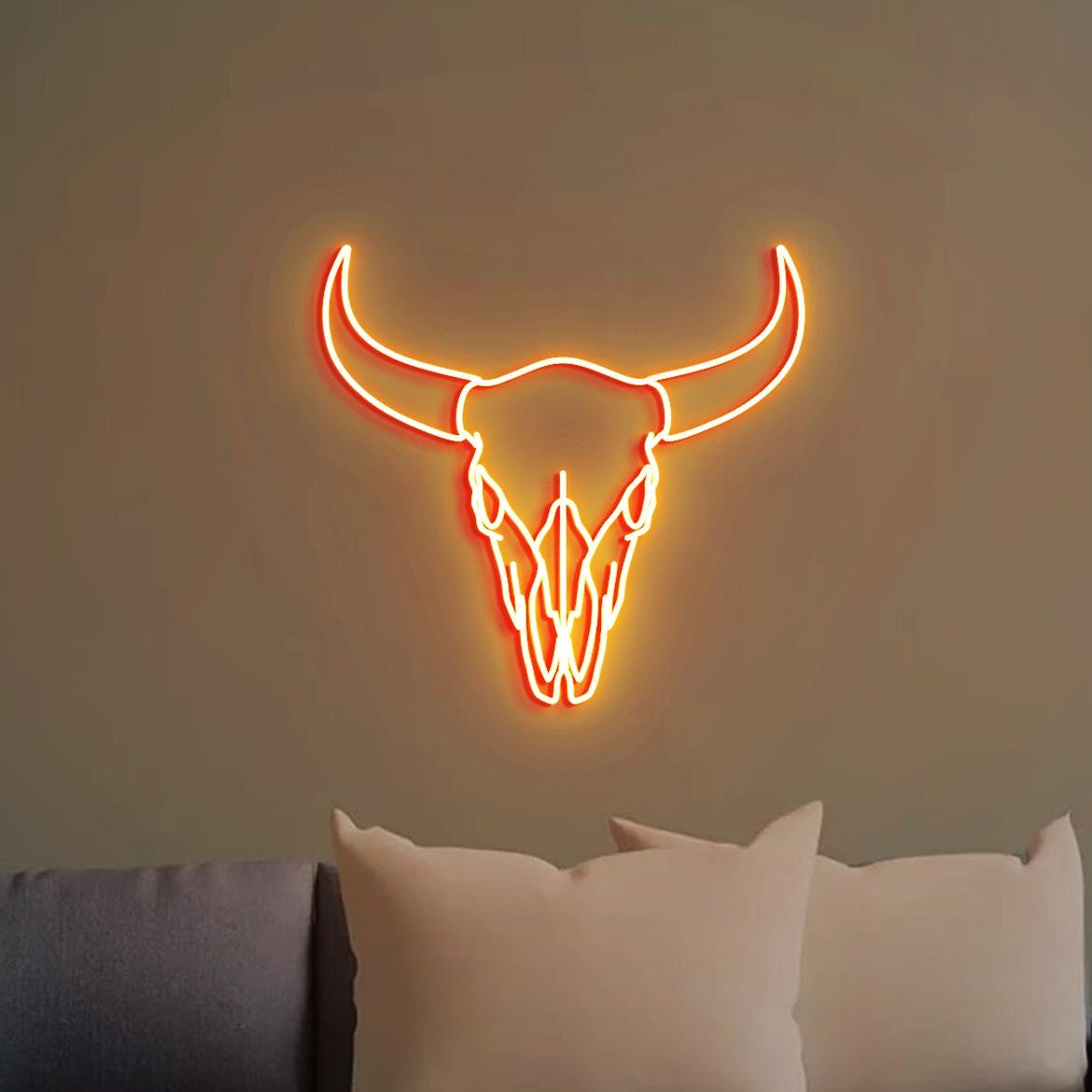 Bull Neon Sign, Bull Skull Head Art, Bull Skull Head Wall Decoration, Bull Skull Home Decor Art, Longhorn Bull Wall Decor Southwest