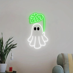 Cute Ghost Monstera Neon Sign, Cute Ghost Neon Light, Monstera Leaf Wall Art, Gifts for Plant Obsessed, Cute Plant Gifts