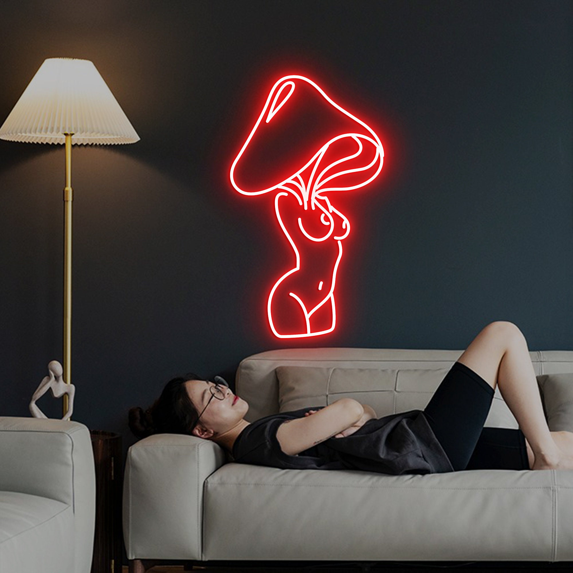 Mushroom Lady Led Neon Sign, Lady LED Lights, Bar Neon Sign for Man Cave Decor, Bedroom Wall Decor Party Art Decoration Gift for Her