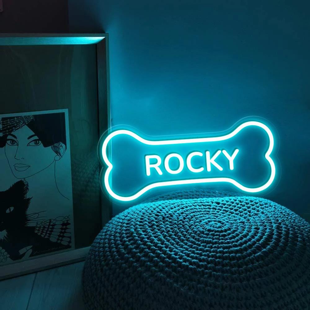 Personalized Neon Bone, Pets Name Neon, Personalized Dog or Cat Name Plaque for Pet House, Crate, Kennel, or Feeding Area, Dog Lover Gifts