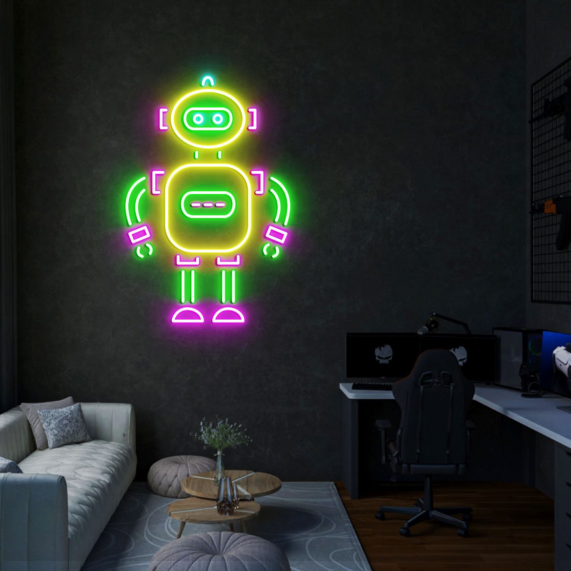 Robot Neon Light, Neon Sign Light Decor, Robot Bedroom Neon Sign, Bedroom Neon Lights, Home Neon Lights, Robot Wall Decoration