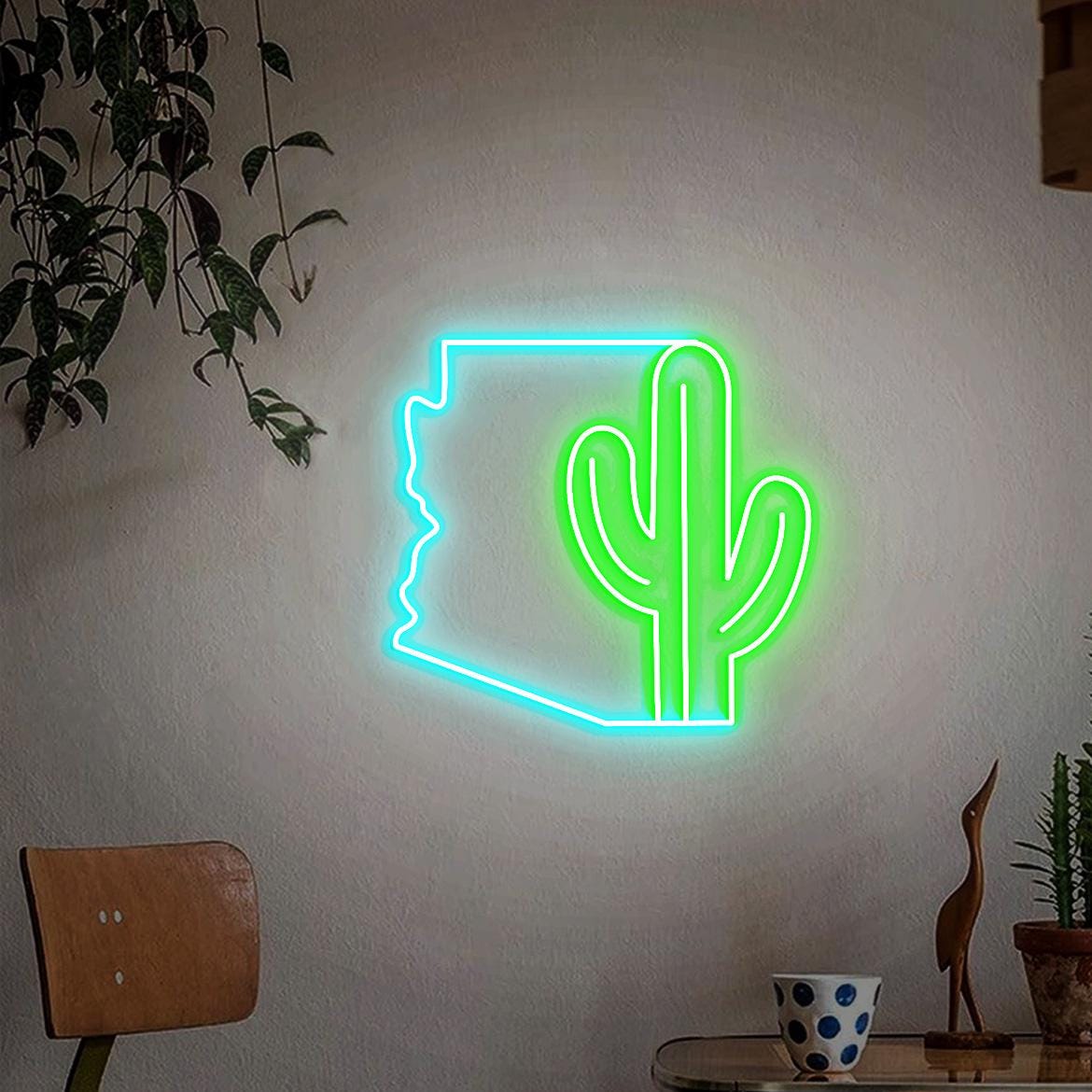 Arizona Cactus Neon Sign, Arizona Map Sign, Arizona Sign for Home Decoration, Arizona Christmas Gift, Arizona Cactus Art Wall