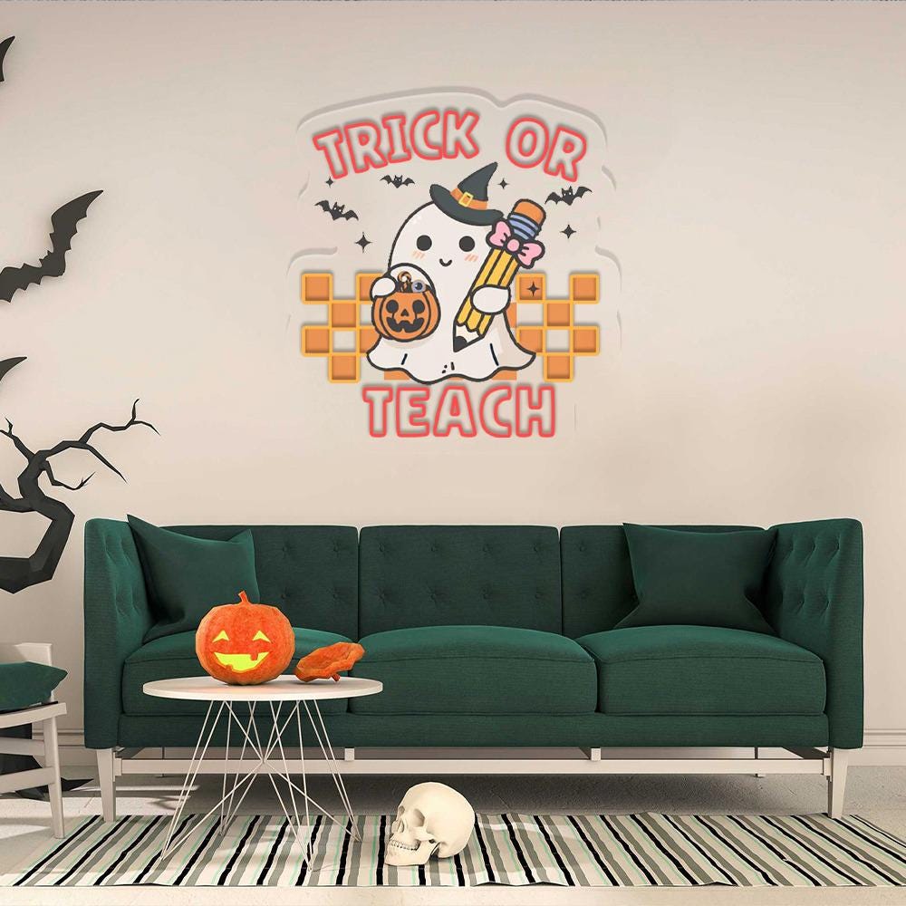 Teacher Halloween Neon Sign, Books Lover Ghost Gift, Cute Little Ghost Neon, Teacher Halloween Neon, Spooky Teacher Neon, Fall Graphic Neon