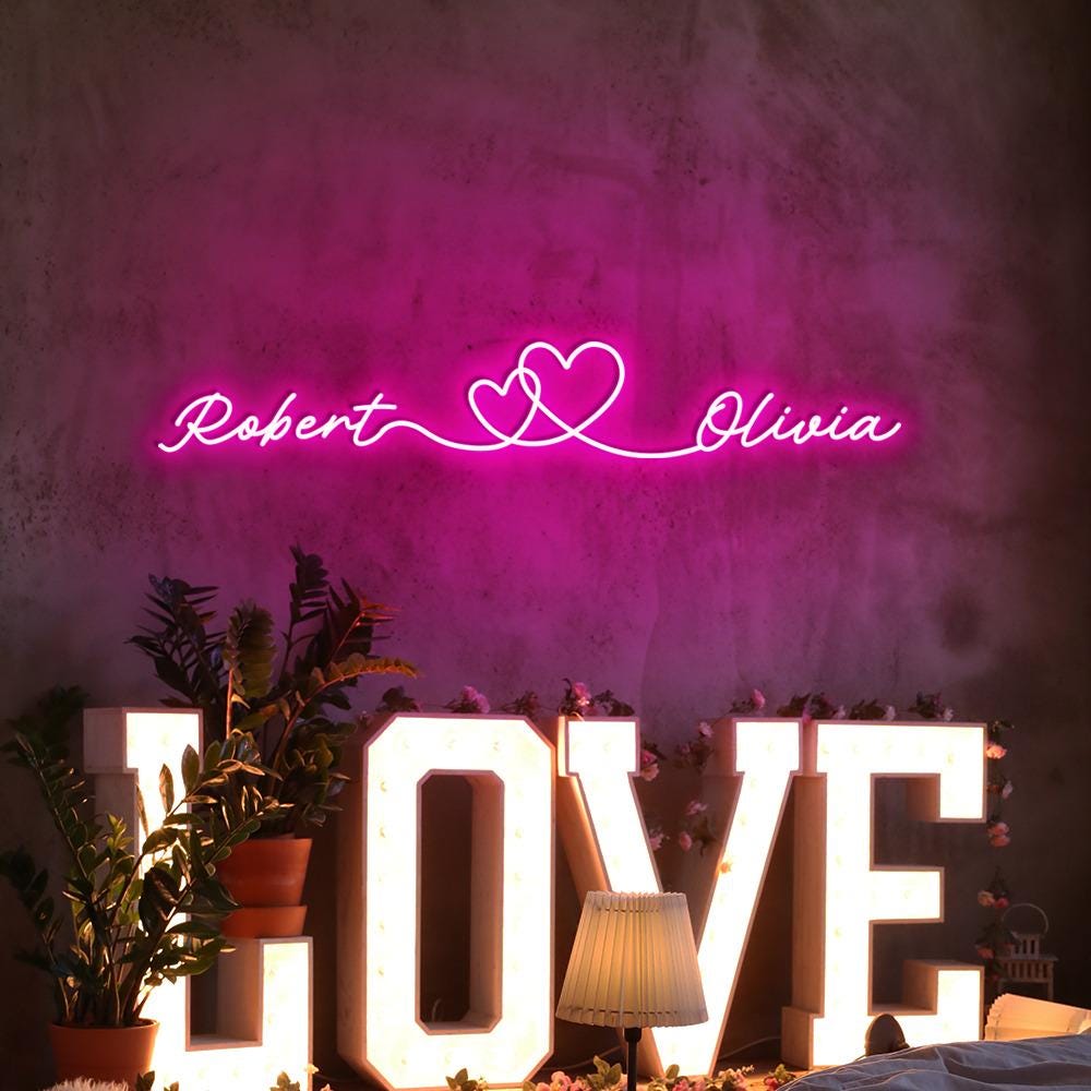 Personalized Couples Heart and Names Neon, Love Couple Neon for Women, Cute Valentine Day Neon, Valentine's Day Gifts, Happy Valentines Day