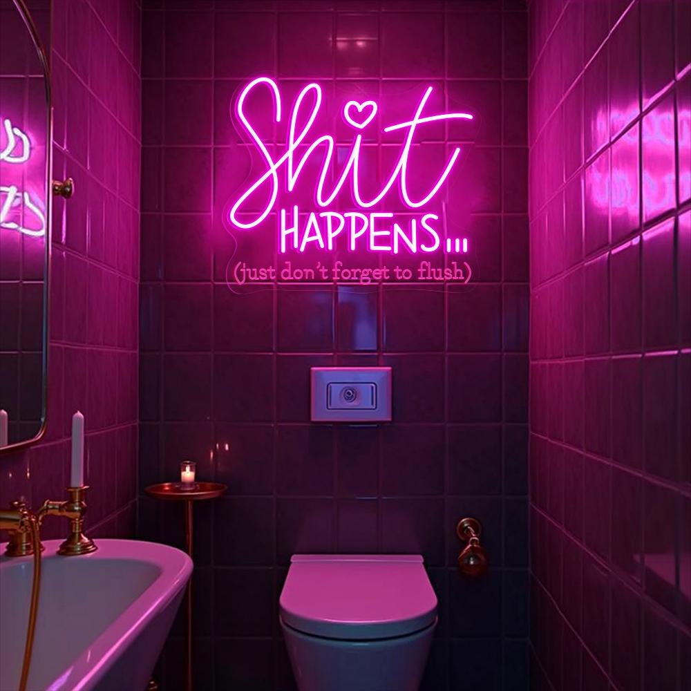 Shit Happens Bathroom Neon Sign, Shit Happens Neon Sign, Fun Bathroom Decor Sign, Flush the Toilet Sign, Toilet LED Sign, Bathroom Sign