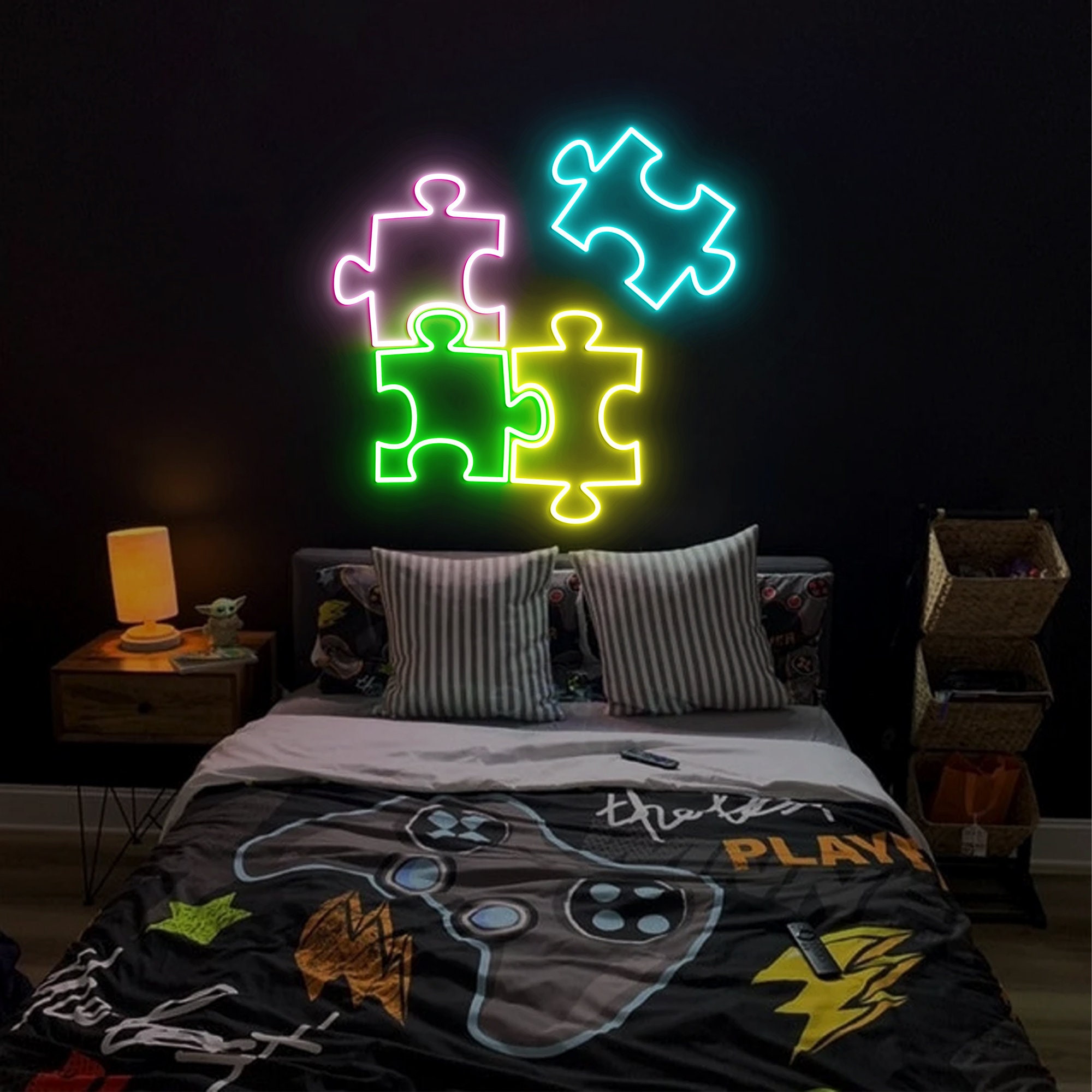 Puzzle Neon Light, Neon Sign Light Decor, Puzzle Bedroom Neon Sign, Bedroom Neon Lights, Game Neon Signs, Puzzle Wall Decoration
