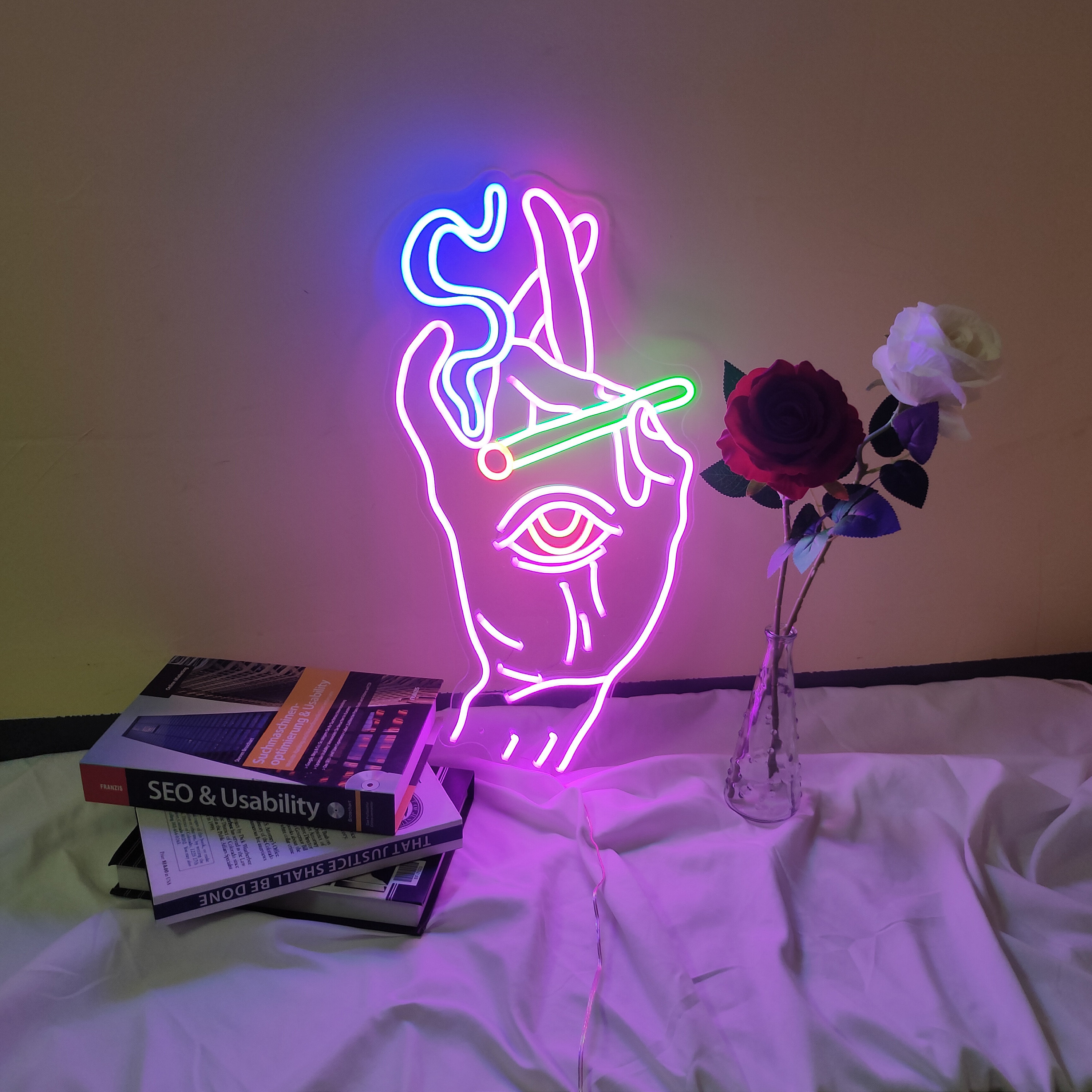 Custom Neon Signs Smoking Hand With Eye Neon Sign Bedroom Neon Sign Wall Decor Wedding Neon Sign Customized Neon Sign Led Neon Sign Art