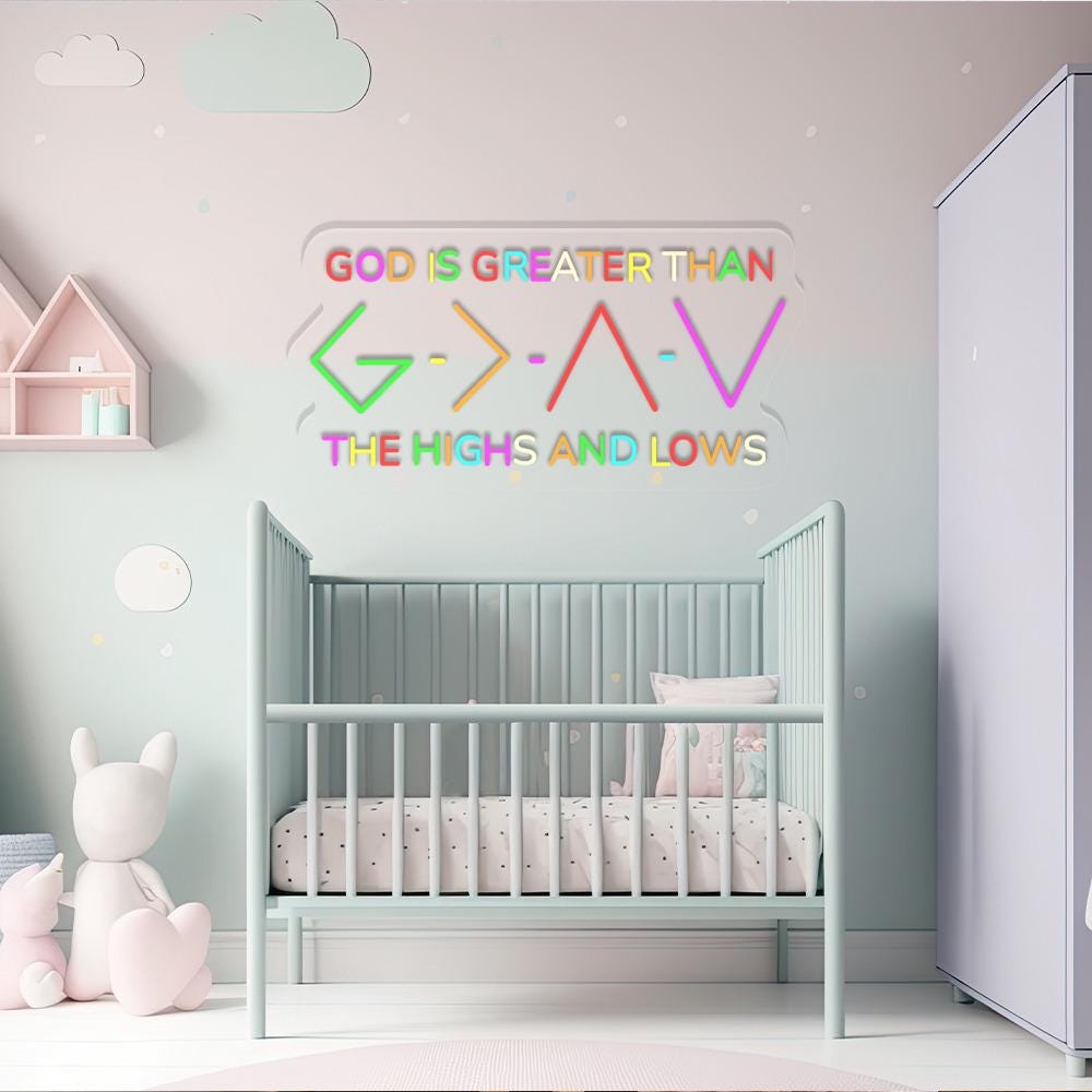 Jesus Neon Sign, God Is Greater Than The Higher And Lows, Christian Neon Sign Wall Decor , Faith Neon Sign, Bible Verse Neon Sign Gifts