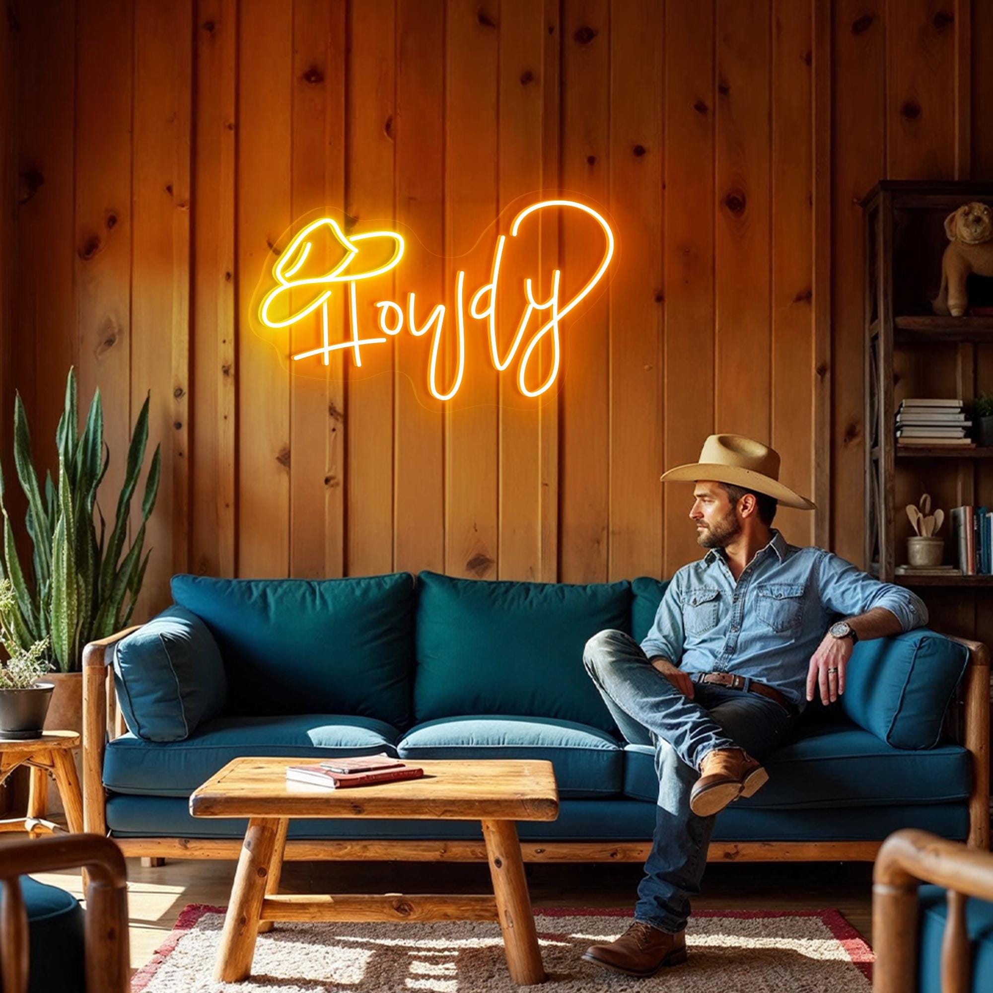 Howdy with Hat Neon Sign, Western Cowgirl LED Neon Light, Howdy Neon Sign, Cowboy Hat Neon Sign, Party Neon Sign, Texas Howdy LED Wall Light