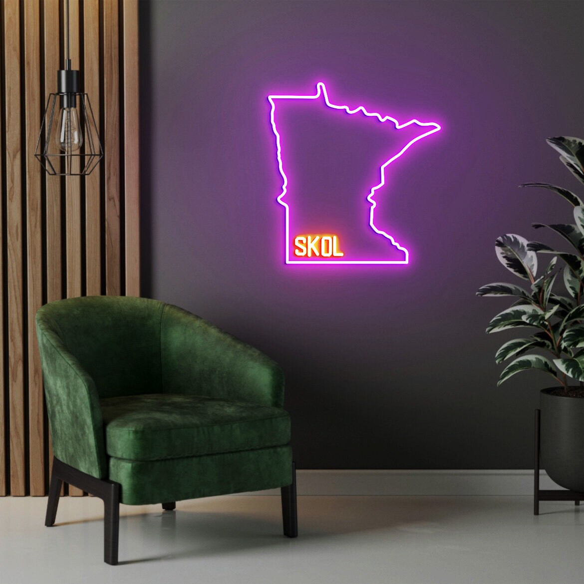 SKOL Sign, Skol Minnesota Vikings Neon Sign, Vikings Skol Home Decor, Minnesota State Outline, Skol Gift, Christmas Gift