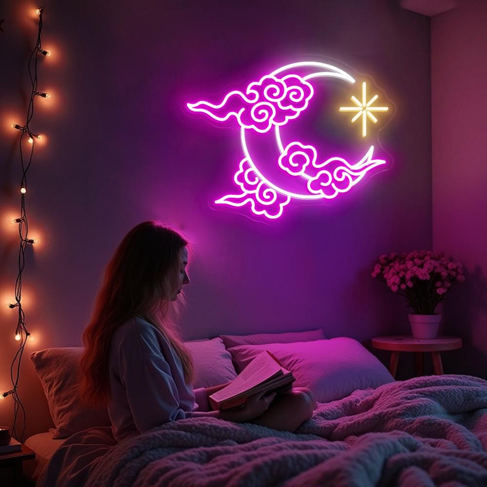 Moon Cloud Star Led Neon Sign, Moon Cloud Neon Sign, Kids Room Decor, Handmade Neon Gifts Sign, Moon Cloud Neon Wall Art, Custom Neon Sign