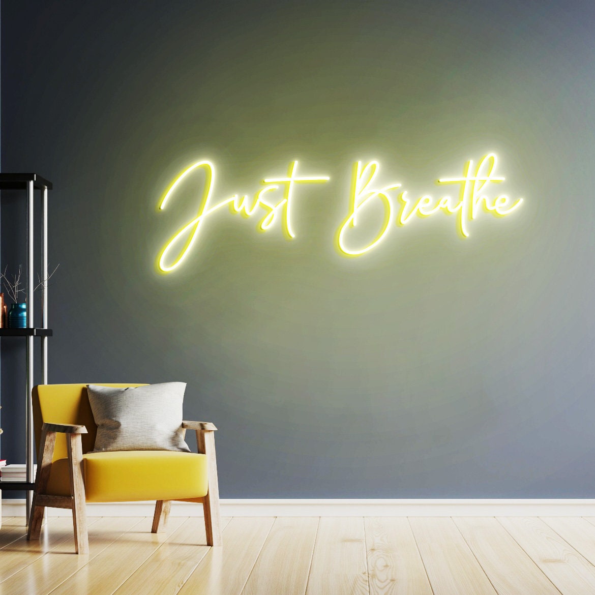 Just Breathe Neon Sign, Just Breathe Sign, Yoya Gym Wall Decoration, Dandelion, Neon Sign Office Wall Art