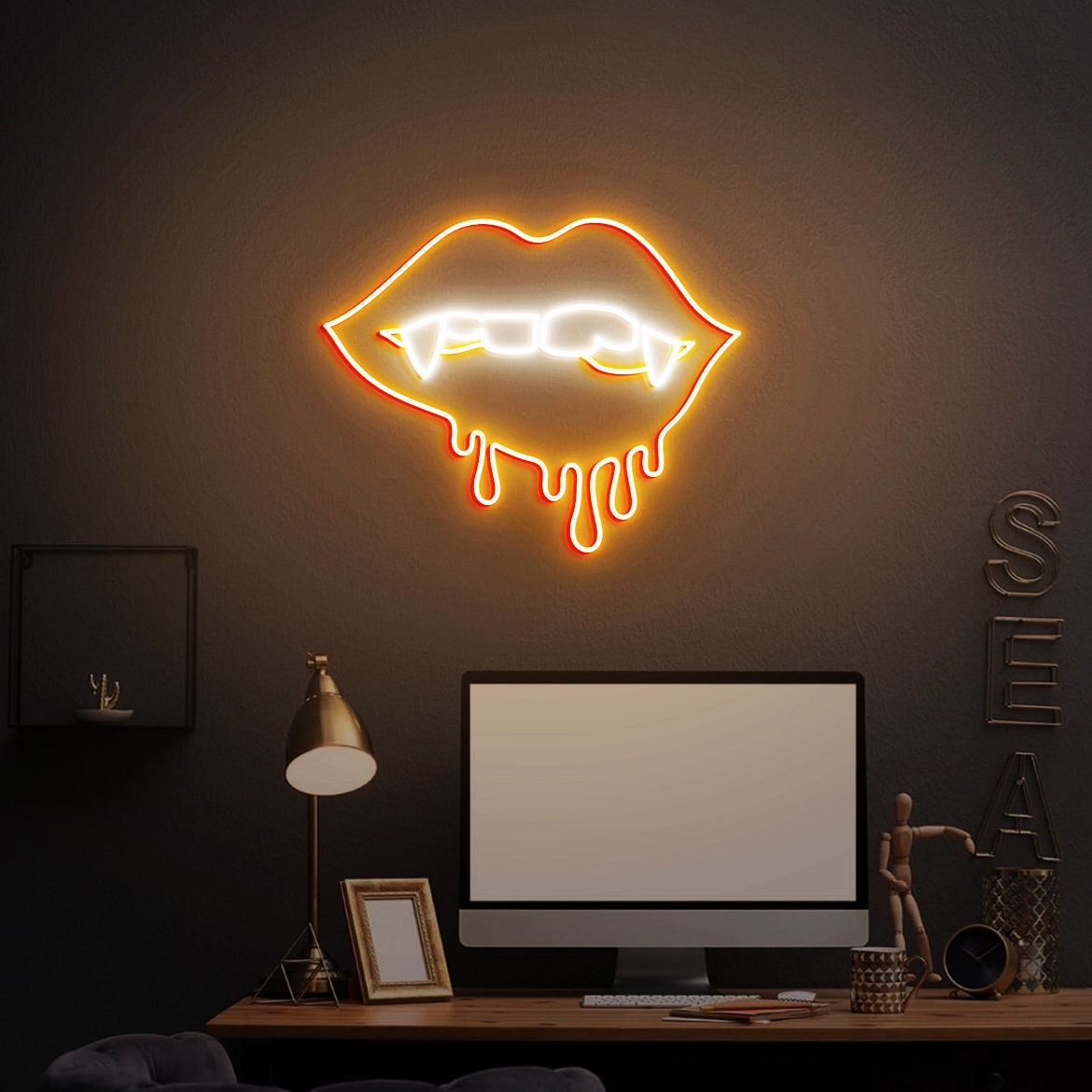 Bloody Vampire Neon Sign, Neon Sign Vampire Themed Halloween Party Decor, Vampire Biting Art, Vampire Gift