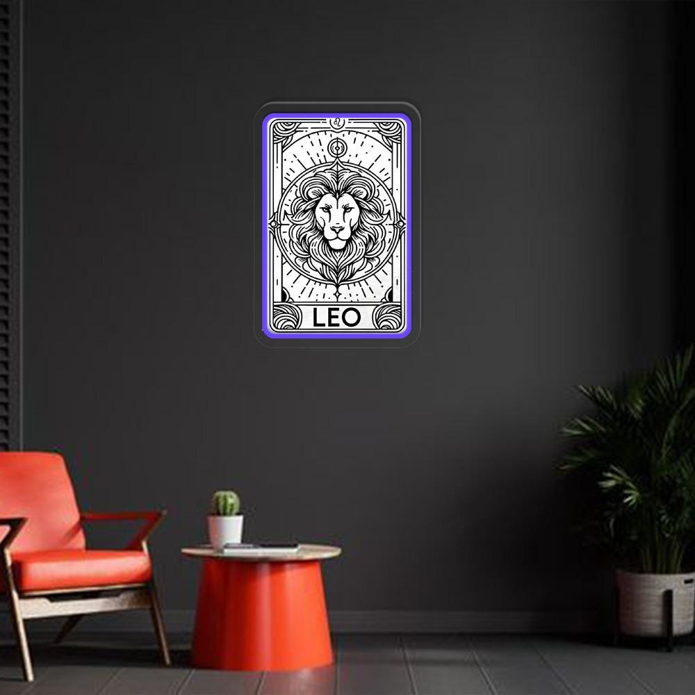 The Leo Tarot Card Neon, Zodiac Tarot Card Neon, Witchy Vibes Celestial Leo Neon, Lion Gothic Tarot Neon Sign, Tarot Card Neon Sign Gifts