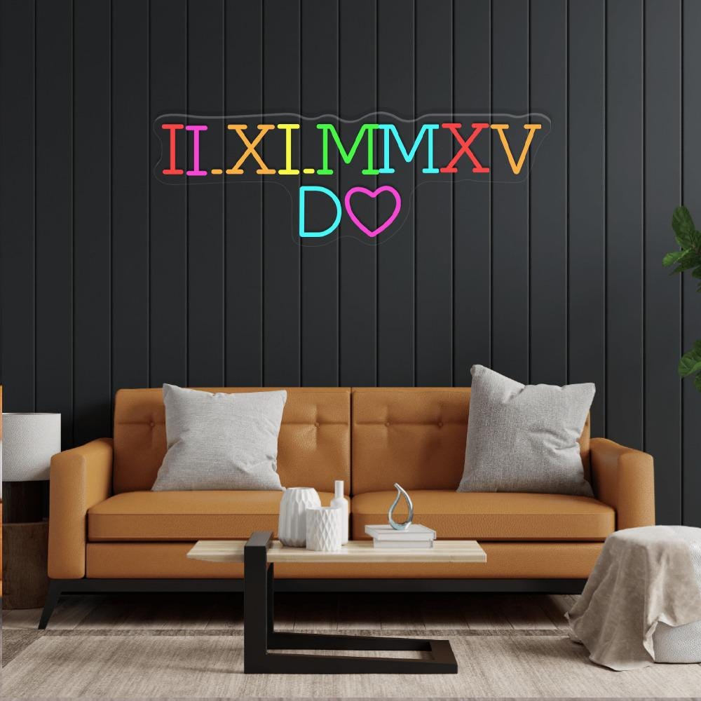 Custom Roman Numeral Date Neon Sign, Matching Couples Gift, Personalized Anniversary Date Neon Sign With Initials, Personalized Neon Gifts