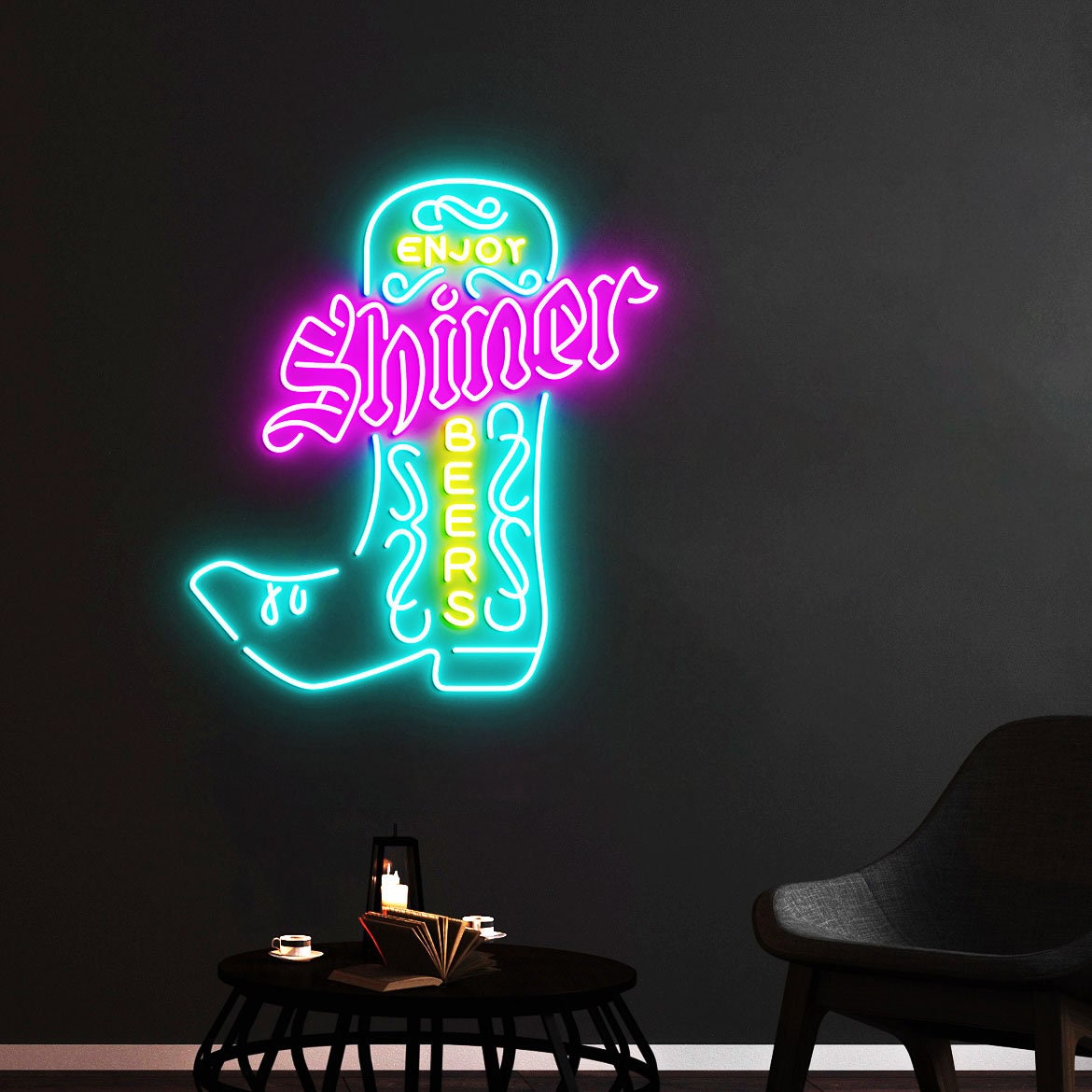 Shiner Neon Light, Neon Sign Light Decor, Boot Neon Sign, Bedroom Neon Lights, Home Neon Lights, Bar Wall Decoration