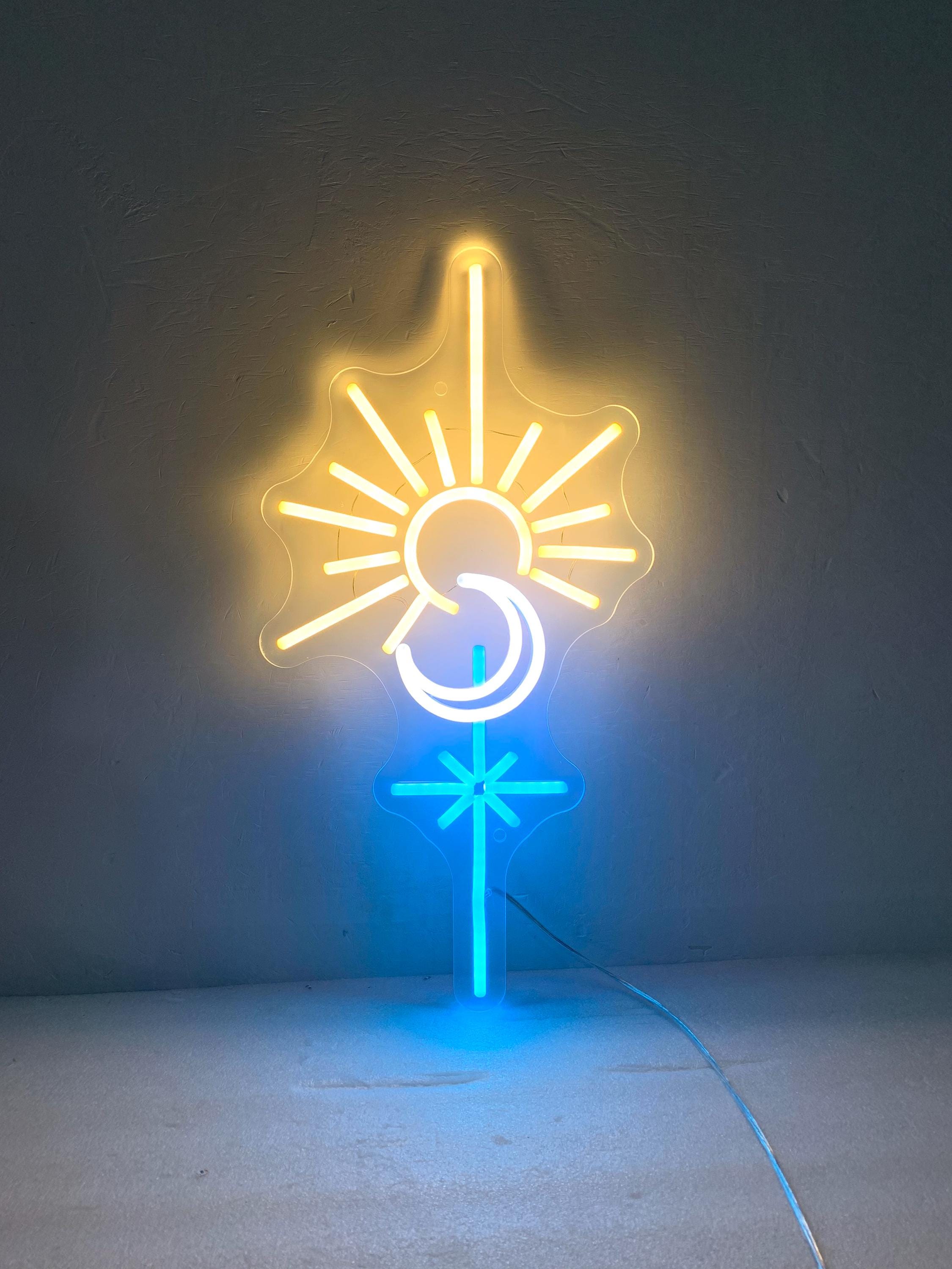 Sun Moon Stars Neon Sign, Sun and Moon, Moon and Stars, Neon Wall Art Home Decor Nature Art, Celestia Home Decor, Boho Decor