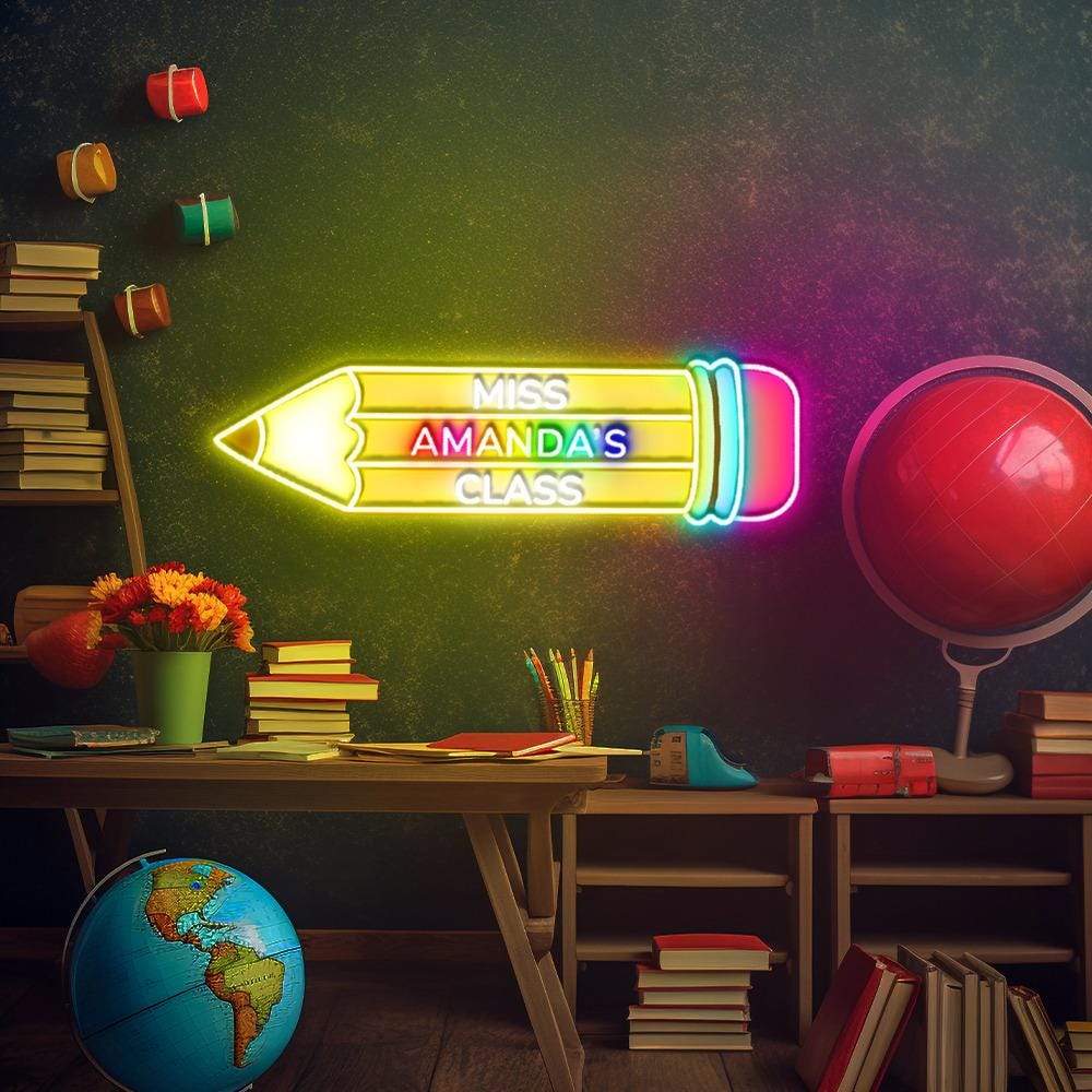 Pencil Neon wall Sign, Neon like, Pencil Neon Sign, Edge Lit Neon, Teacher Neon Light, Pencil Decorations, Teacher Neon Sign Decor Gifts