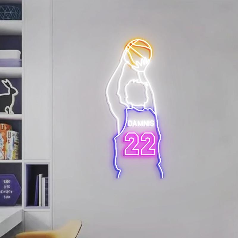 Customizable Basketball Player Jersey Name & Number, Neon Light Sign Basketball Jersey, Basketball Bedroom Wall, Custom Basketball Player