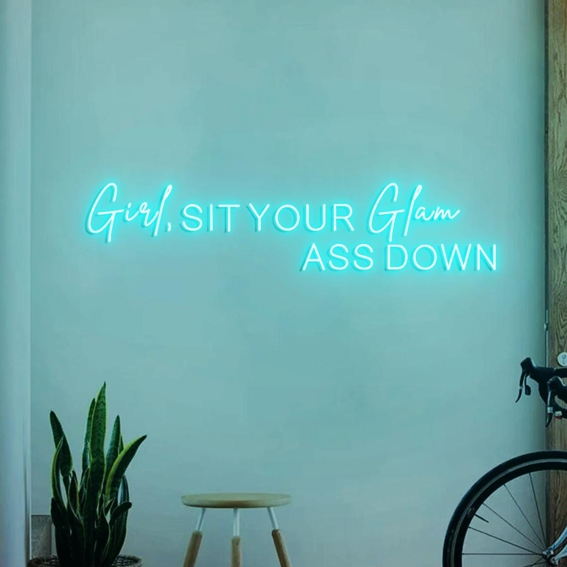 Girl Sit Your Glam Ass Down Neon Sign, Personalized Neon Light Salon Wall Idea, Glam Salon Signs Wall, Salon Boss Business Sign