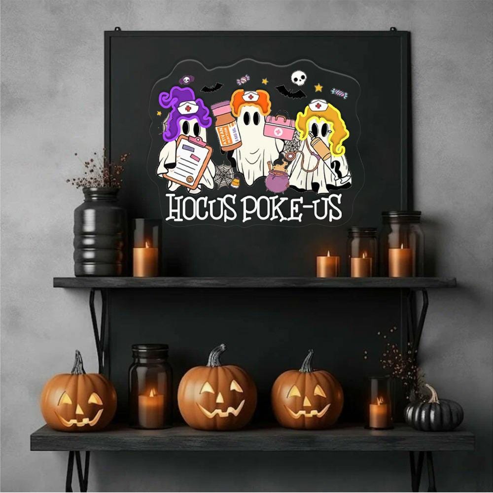 Hocus Poke-us Witch Nurse Halloween Neon Sign, Medical Lab Tech Halloween Neon, ER Crew Neon, Spooky Health Professional Neon, Hocus Poke-us